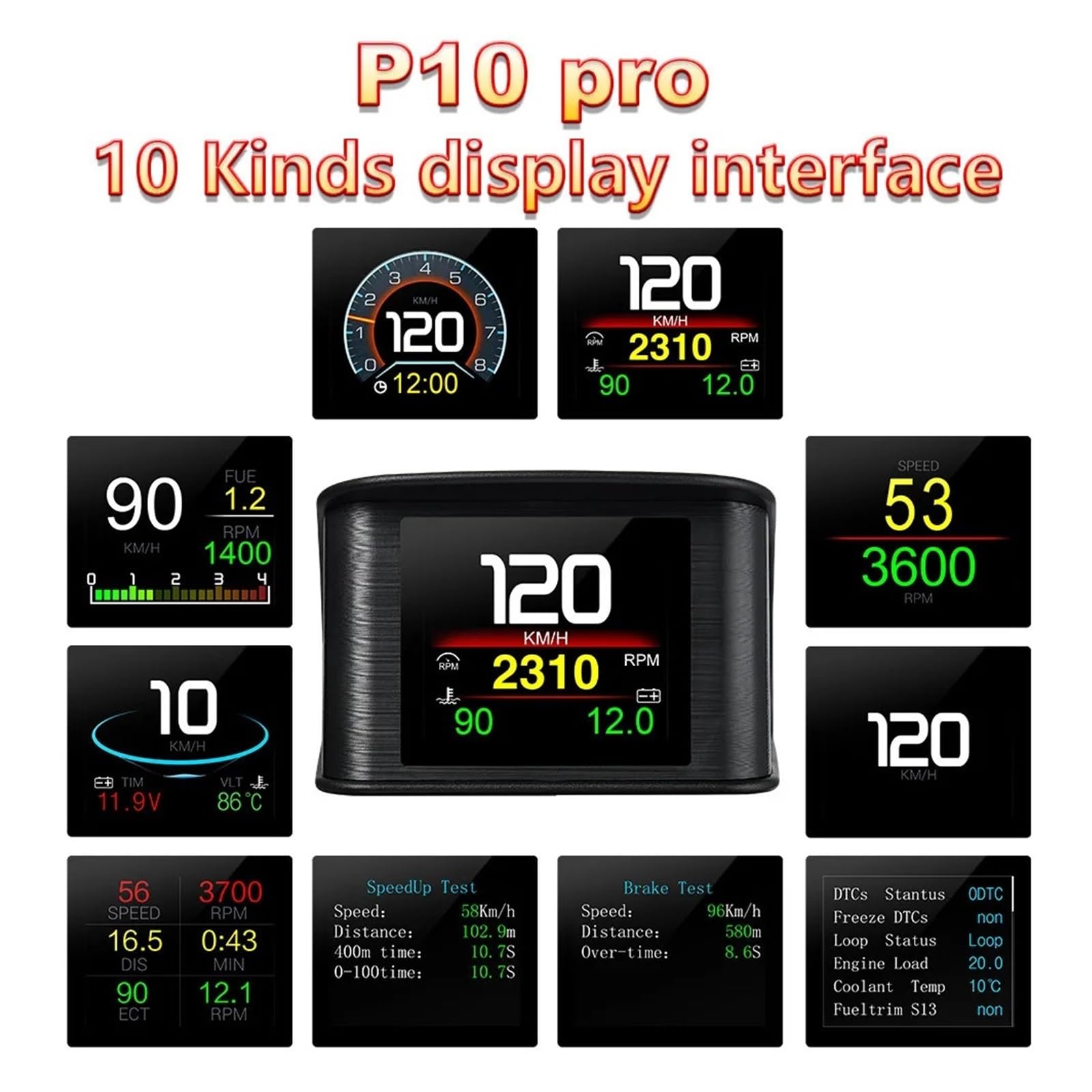 OBD2-P10 Pro Uniwersalny Wyświetlacz HUD OBD Head Up HUD Komputer Pokładowy Prędkościomierz Cyfrowy Zużycie Paliwa Wiele Języków Przyrząd Wielofunkcyjny