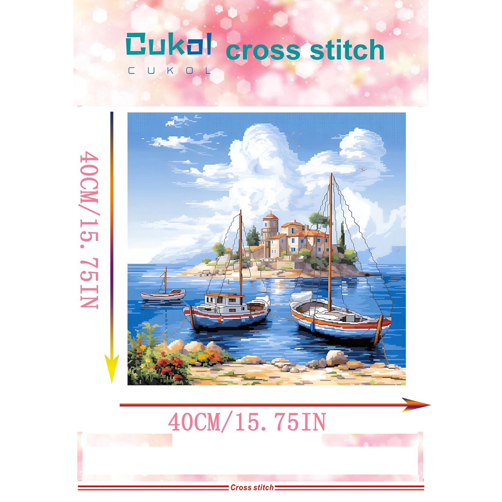 51buyoutgo Island Landscape Cross Stitch Kits, 11 Ct Count Pre Printed Counted Stamped Cross Stitch Embroidery Needlepoint Patterns Kits for Adults Beginners, Easy Advanced Crossstitch Crossstitching