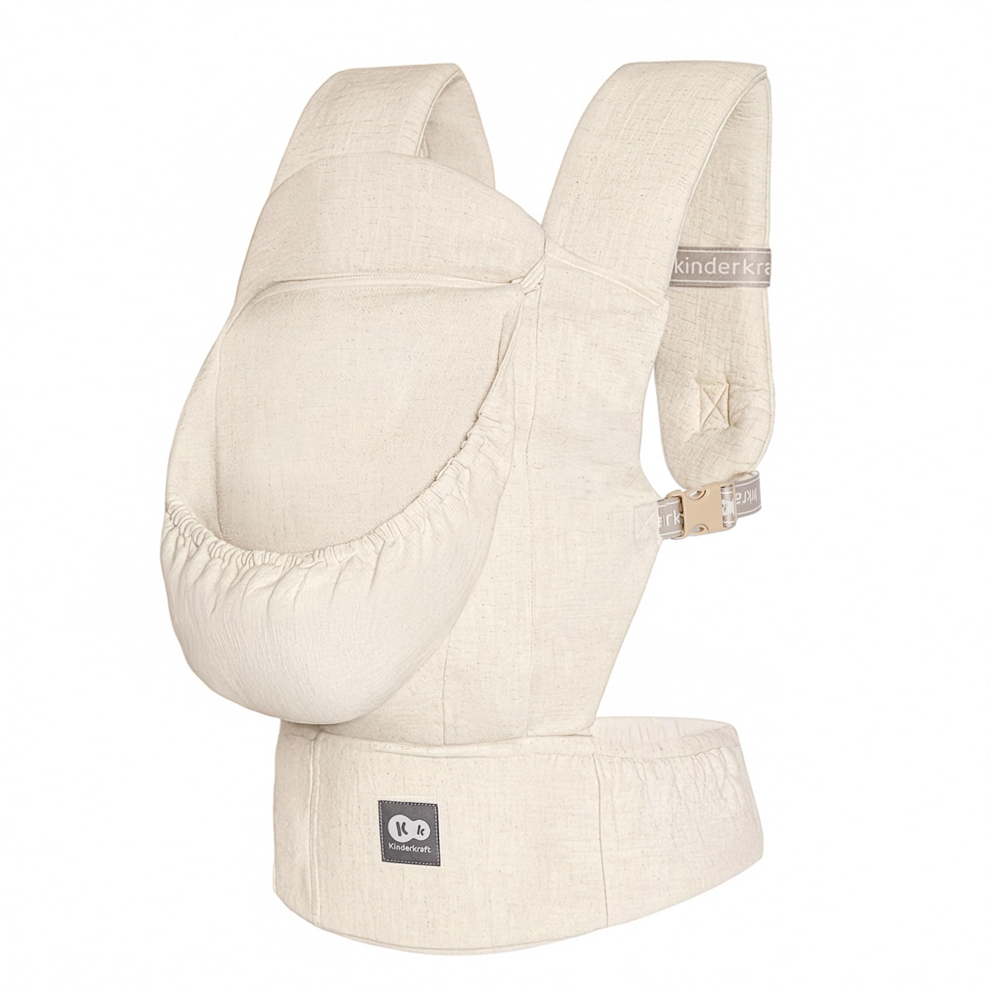 Kinderkraft portabebés ergonómico ELARA desde los 3 meses hasta 20 kg, 2 posiciones: delante y a la espalda, panel ajustable, bolsillos, capucha desmontable, lino y algodón transpirables