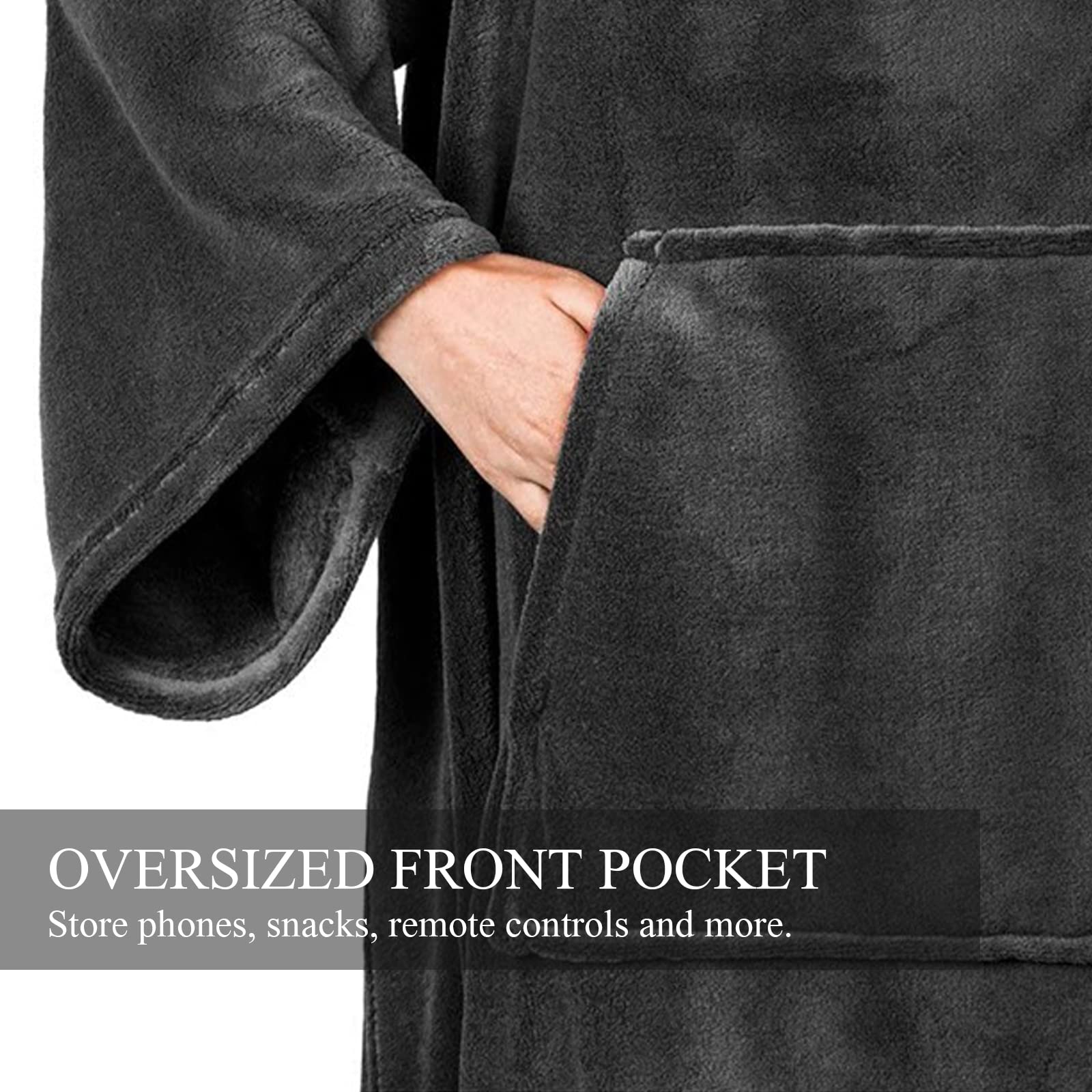 LumiSyne Batamanta con Mangas para Mujer Hombre Acogedora Manta Polar Suave Cálida Franela Invierno Manta De TV con Mangas Grande y Bolsillo Frontal Bata Manta Cómoda para Sala Estar Sofá 150×180cm
