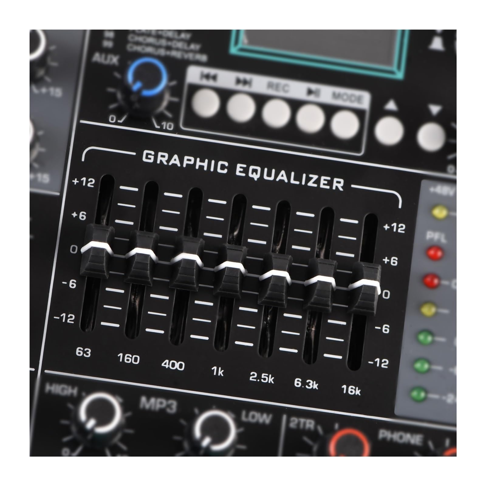 Audiomixer, 6 Mono-Kanal-Mischpult-Monitor Low Cut 99 DSP-Effekt-PAD Audio-Sound-Mixer 7-Band-EQ USB-Aufnahme für Studio-Karaoke