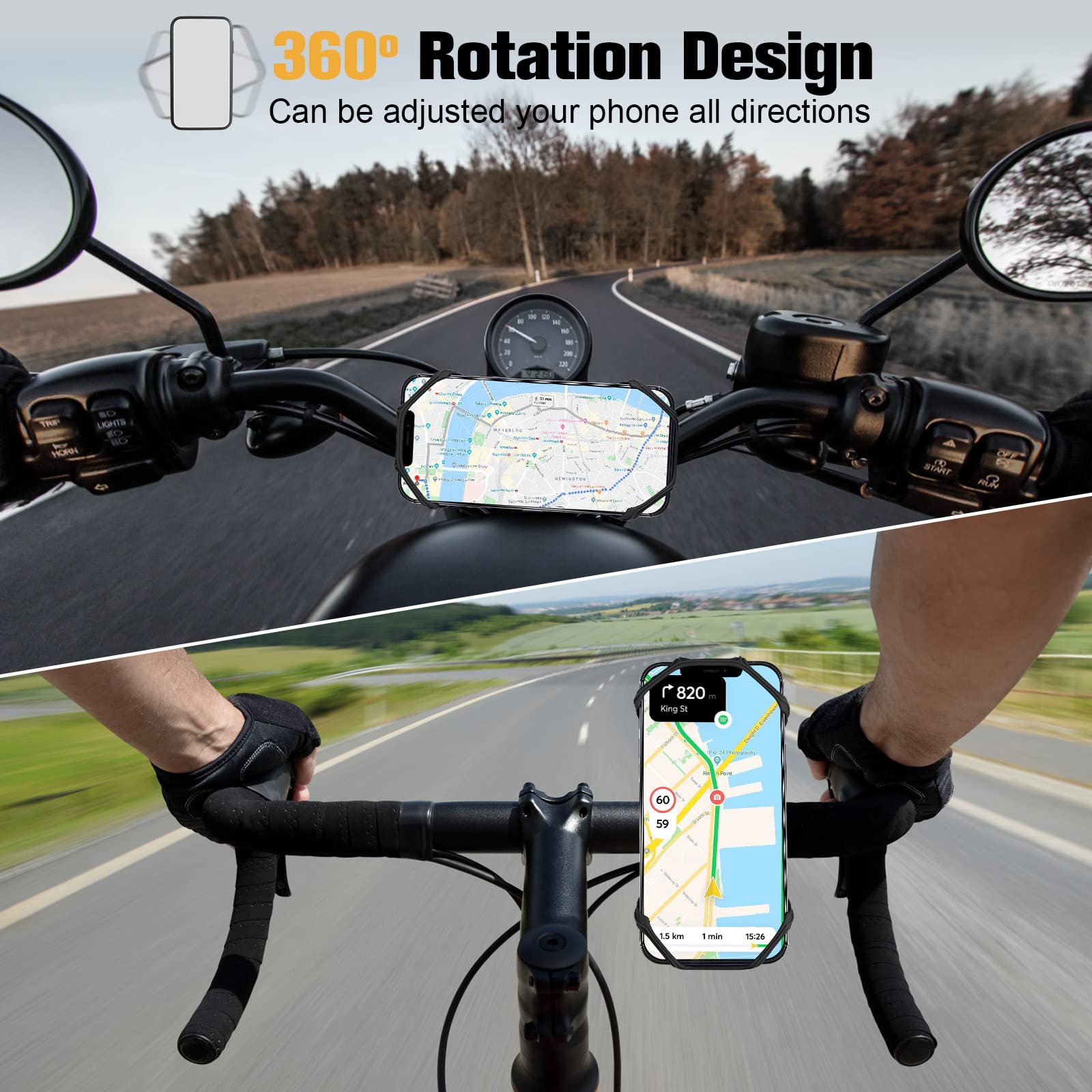 Supporto Per Cellulare Da Bicicletta Inpay - Regolabile A 360°, Antiscivolo, Con Doppia Sicurezza Per Manubrio E Motociclo - Adatto A IPhone, Samsung, GPS E Altri