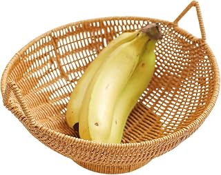 Bread Basket, Basket Fruit Basket, Snack Organizer, Imitation Rattan Bread Baskets Basket Fruit Serving Storage Bowls Decorative with Handles for Kitchen Counter Organization | Wicker Decorative Storage Imitation Rattan Baskets skålar med handtag Pantry Organizer för matsal