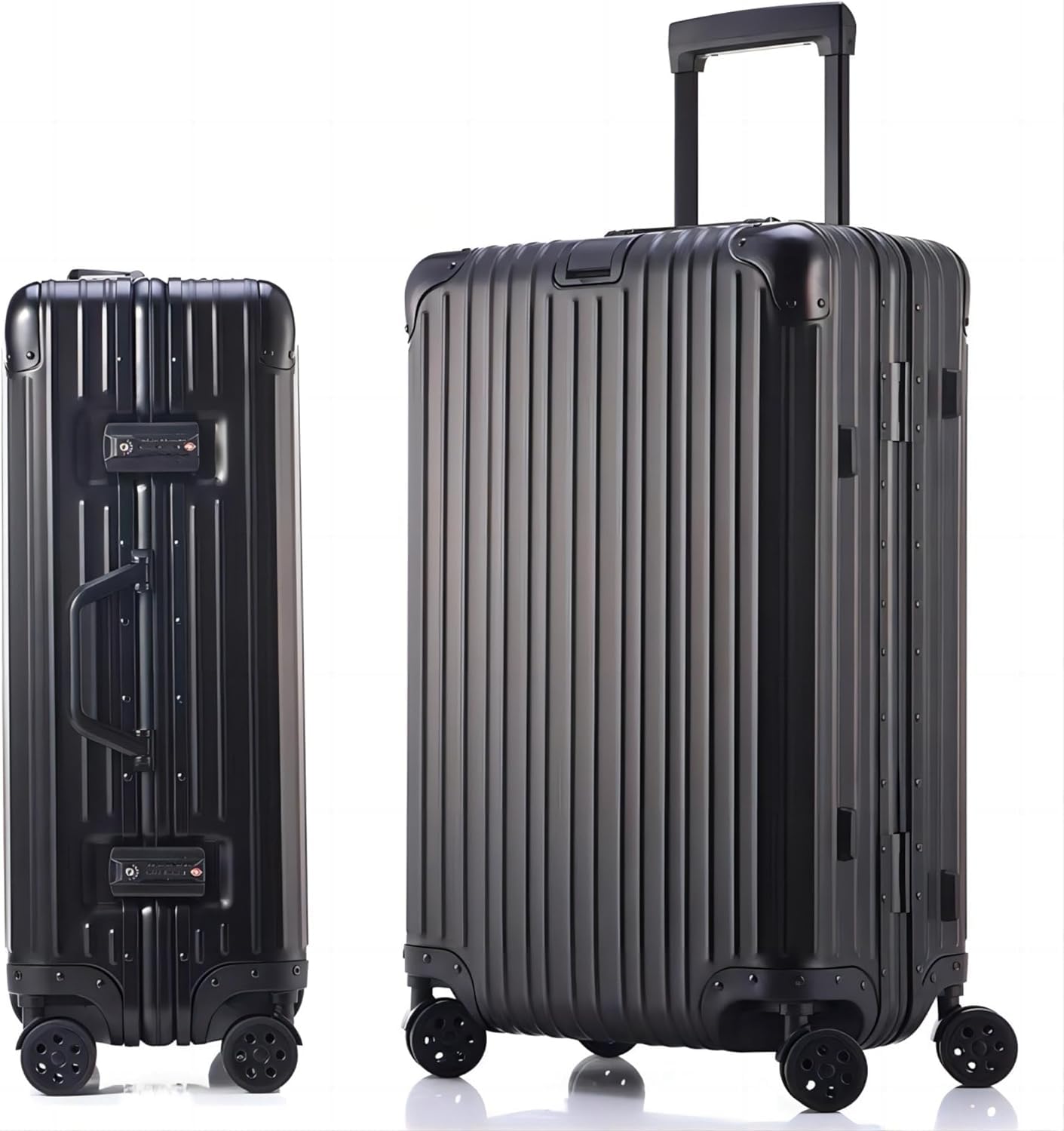 Aoliwei Valigia da viaggio in alluminio, con manico telescopico, TSA, 4 ruote, Nero , s, Trolley rigido in alluminio con ruote orientabili