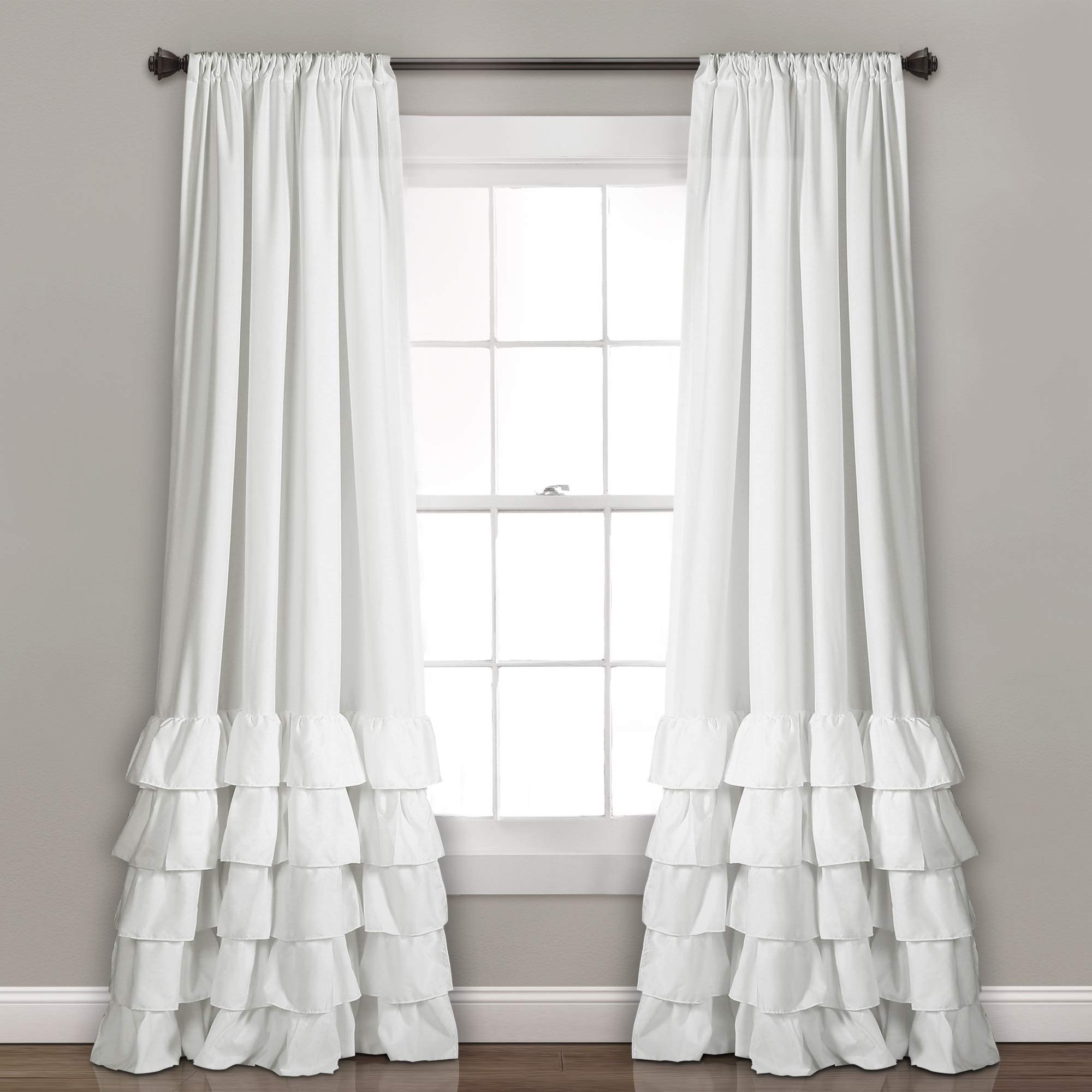 Lush Decor Allison Ruffle Window Curtain Panel Pair, 108" Long x 40" Wide, White