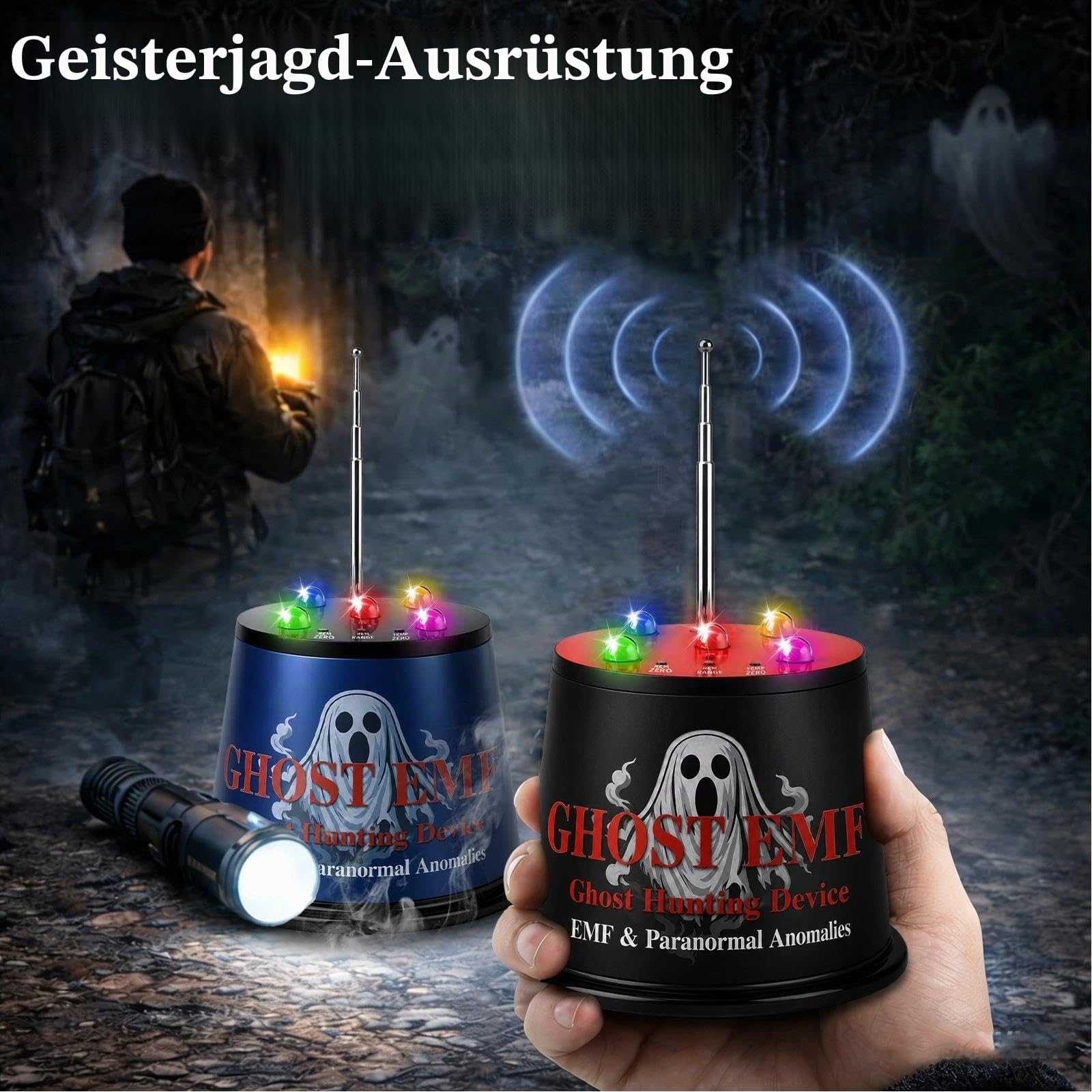 EMF-Detektor Geisterjagdausrüstung, paranormale Untersuchungsausrüstung mit 5-stufiger Empfindlichkeits- und Temperaturerkennung, REM-Pod für Geisterjäger, Erkundung und Geisterjagd (blau)