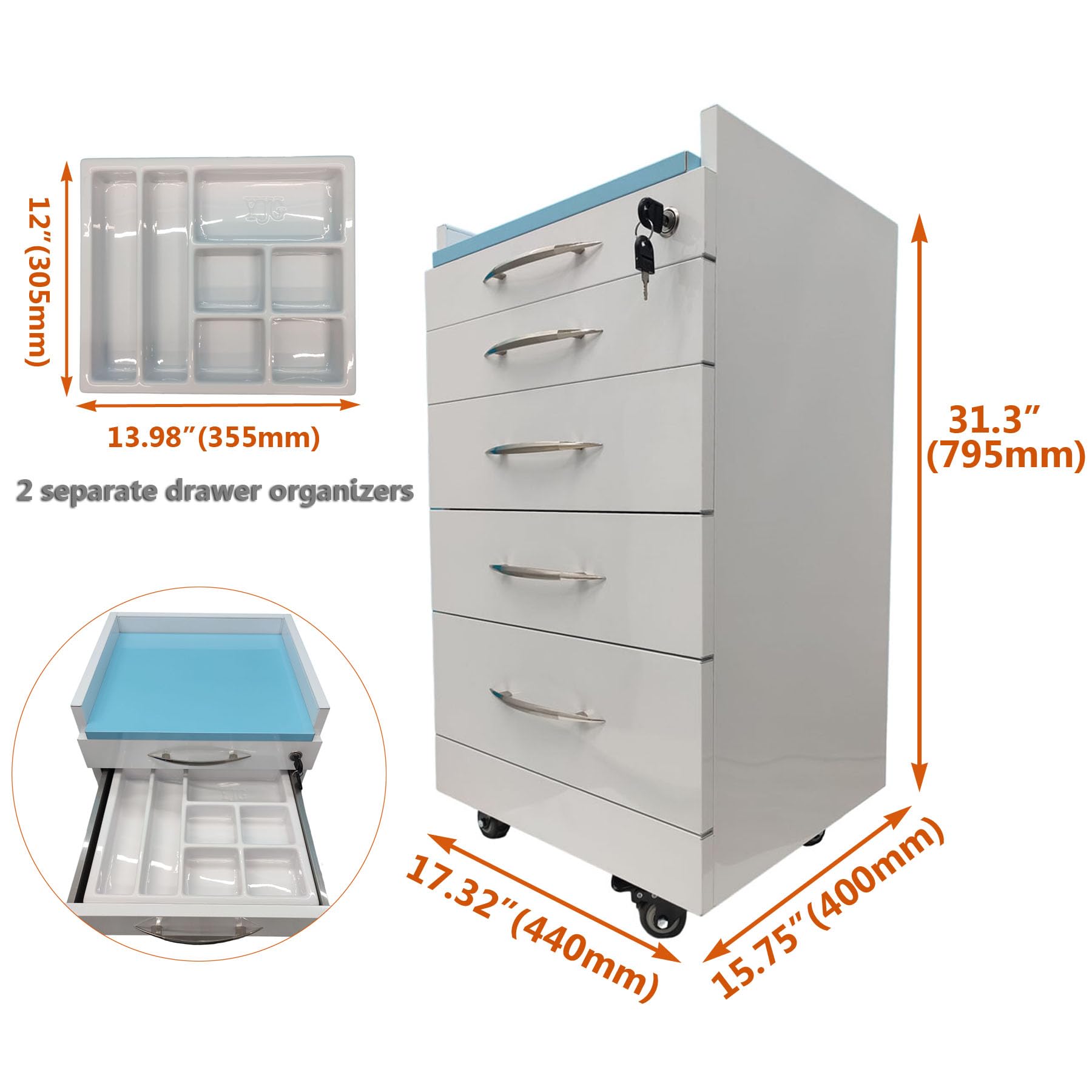 INTSUPERMAI 5 Drawer Mobile Storage Cabinet Dental Storage Cabinet Stainless Steel Mobile Utility Cart Dental Assistant's Mobile Cabinet Storage Dresser Cabinet with Wheels Self Priming Orbit