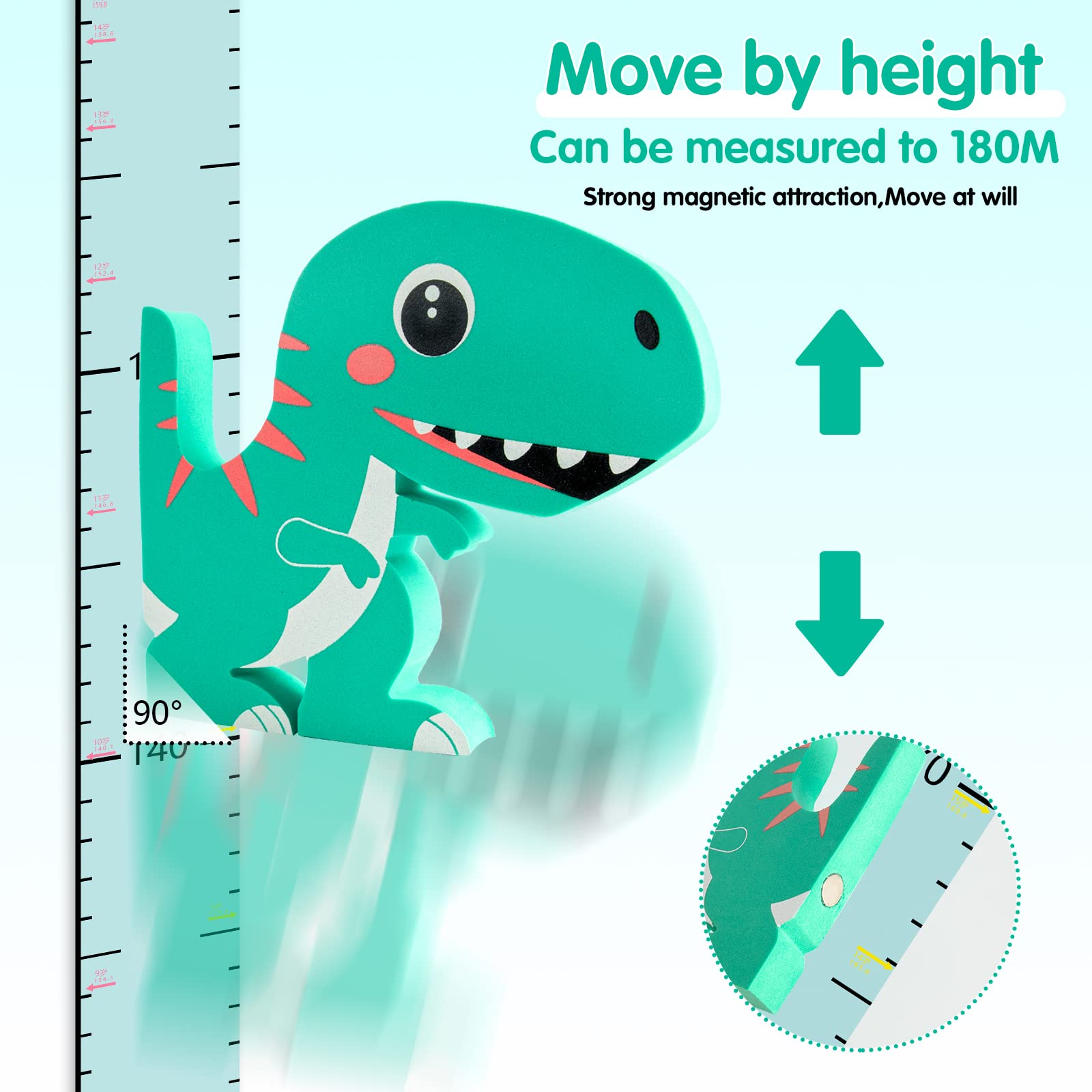 Metro da Parete per Bambini 3D Dinosauro Mobile Grafico di Crescita Tabella di Misurazione Altezza