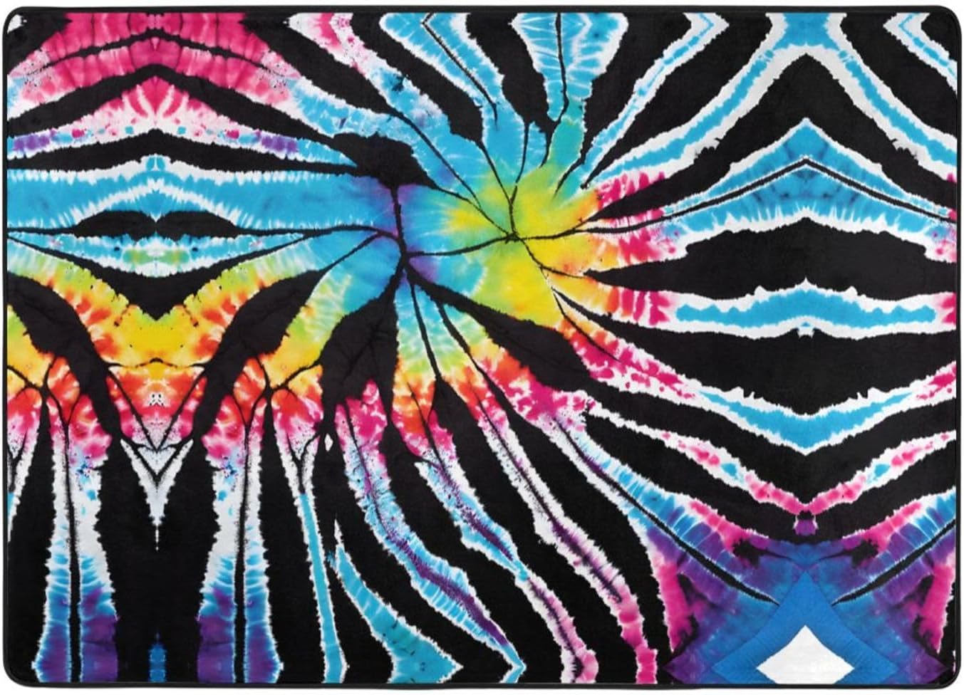 Flannel Non-Slip (Exotic Tribe Tie Dye Style) Rug Pad 80×50in Soft Washable Protective for Hardwood Floors Bedroom Bathroom Living Room