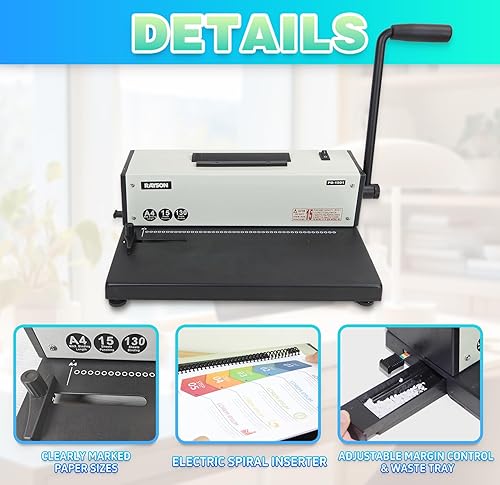 Miniatura 2 de Rayson Máquina de encuadernación de bobina PD-1501 con insertador de bobina eléctrica, enlazar profesionalmente documentos de presentaciones, paso