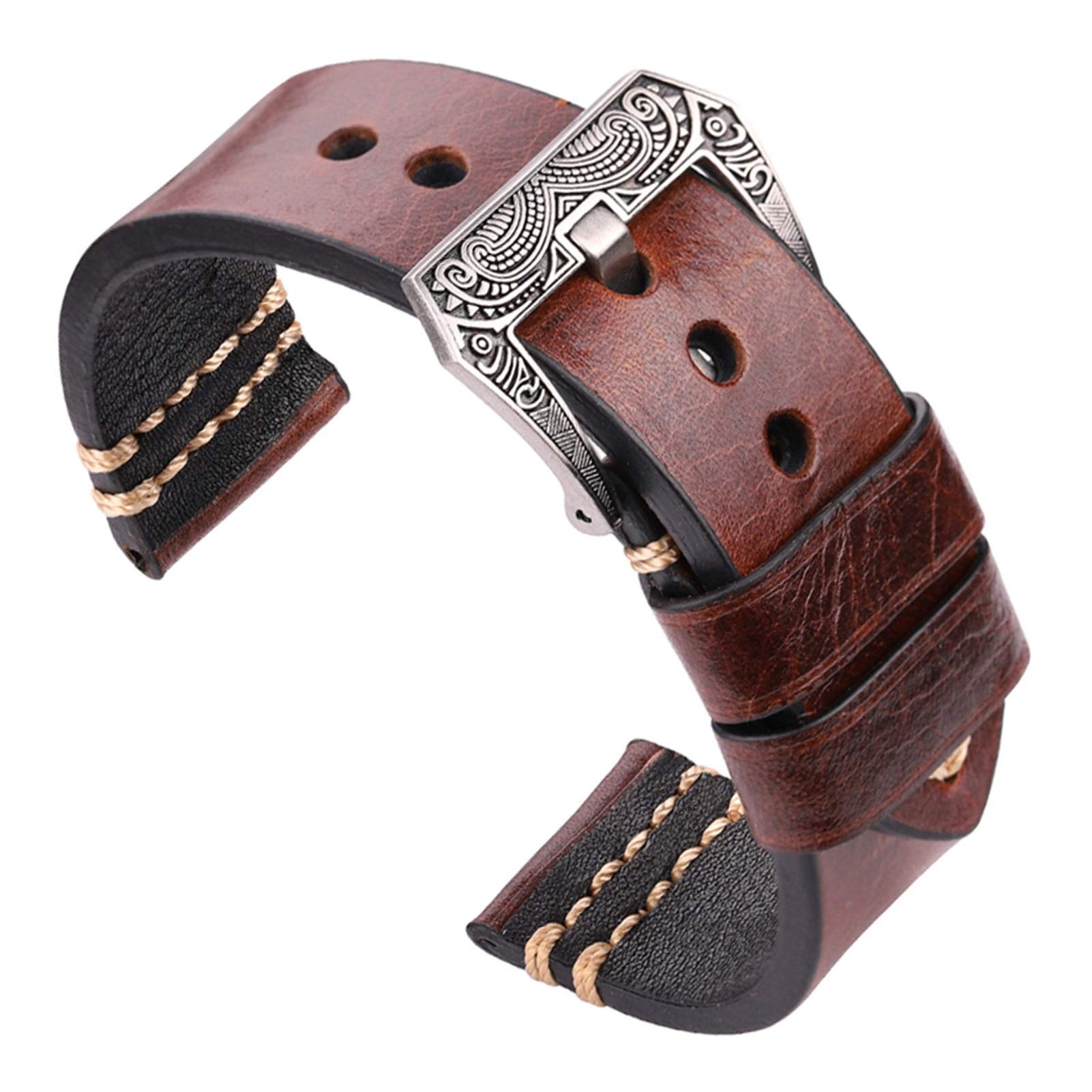 Uhrenarmband, handgemachtes Uhrenarmband 20mm 22mm 24mm Leder Uhrenarmband 4 Farben Rindsleder Uhrenzubehör Retro Stahlschnalle, Armband