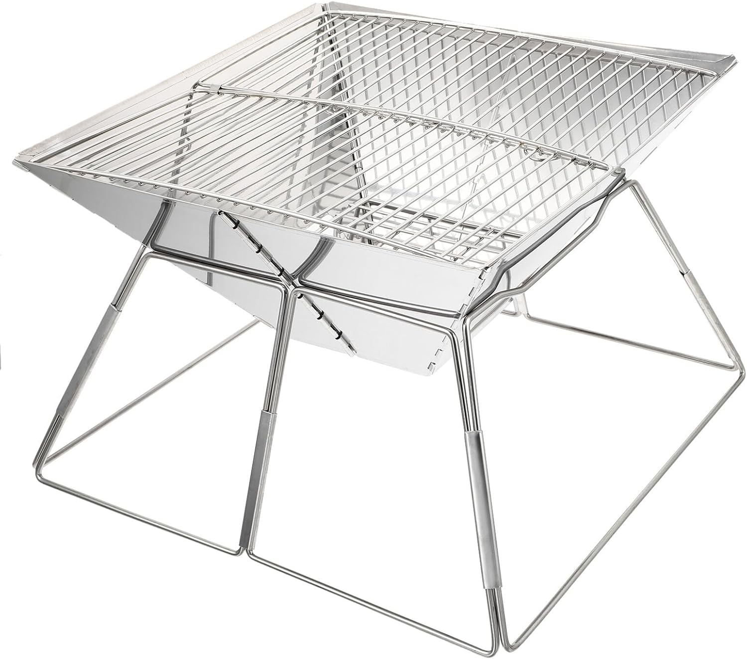 POPETPOP Portable Folding Bbq Grill Stove Stainless Steel 31x31x23cm Compact Camping Cooking Stove for Outdoor Hiking and Backyard Barbecue