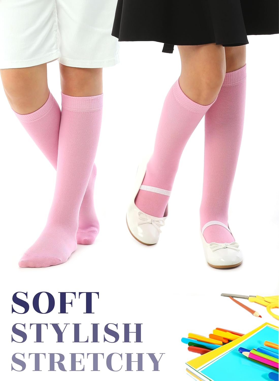 Hugh Ugoli 3 Pairs Silky Soft Premium Bamboo Socks for Girls, Boys, Kids, Absorb Sweat, Knee High Long Dress School Uniform - Image 4