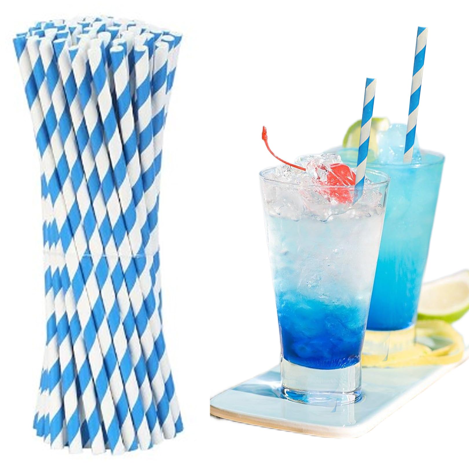 Lot De 100 Pailles En Papier Biodégradable Oktoberfest Bleues - Pailles Fête Bière Écologiques 197mm