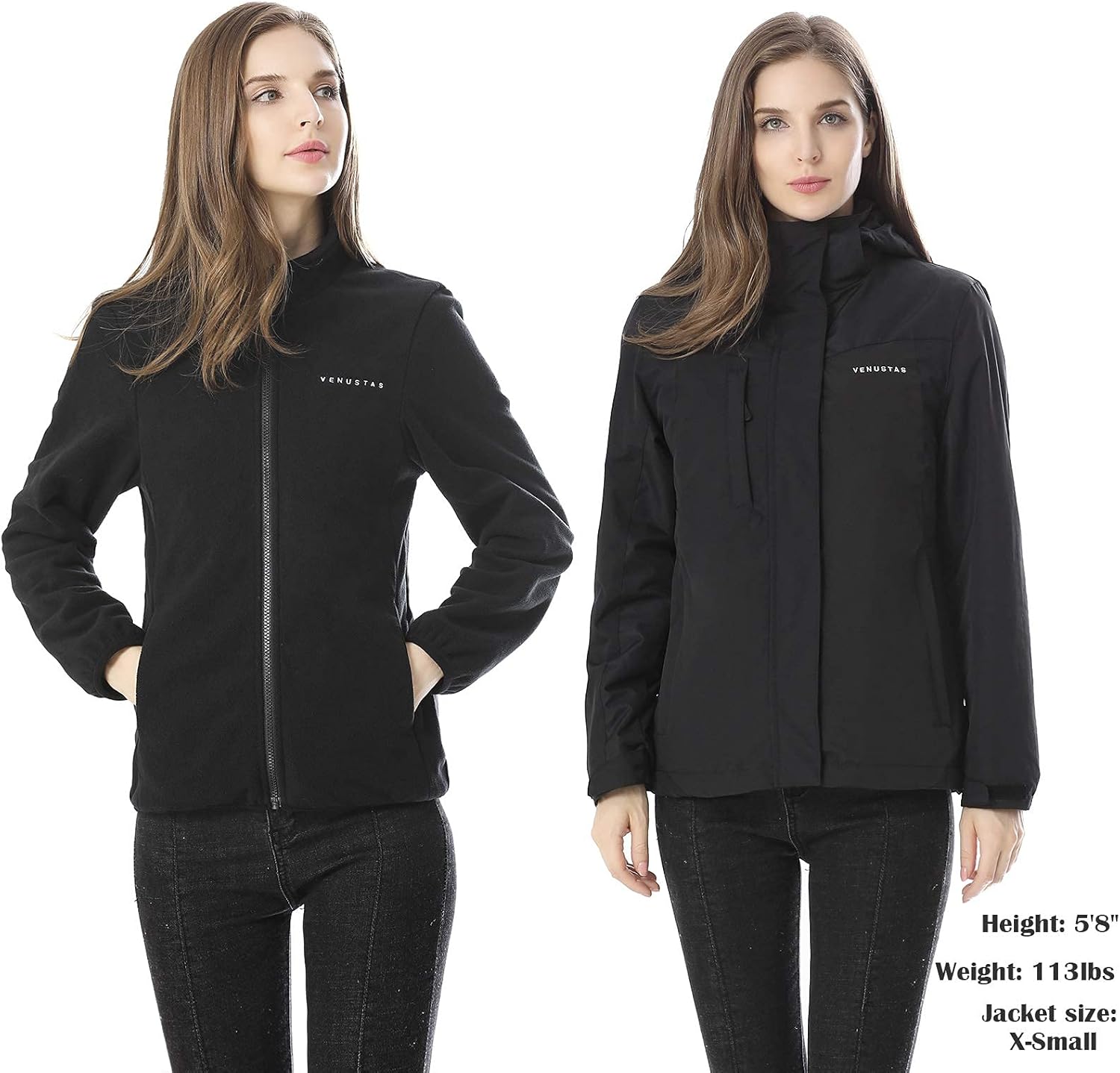 Venustas Women's 3-in-1 Heated Jacket (Black，2XL) and an Extra 7200mAh Battery Pack
