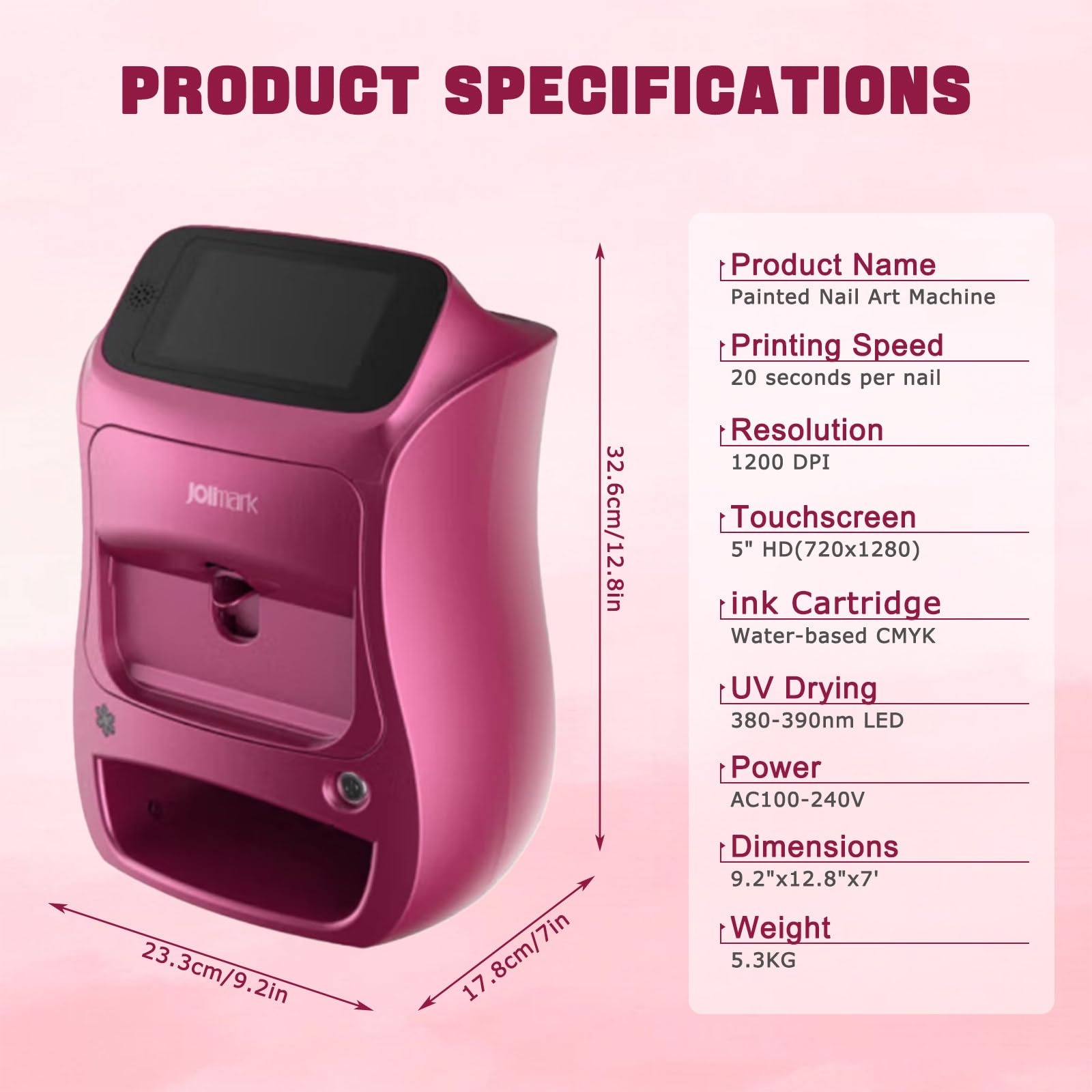 Instant Nail Artist Drukarka 3D, Szybkie Drukowanie w 20s i 5" Ekran Dotykowy, Tryb WiFi/DIY do Domu/Studiów Paznokci, 3000+ Wzorów Paznokci, Zawiera Suszarkę do Paznokci/Lakiery