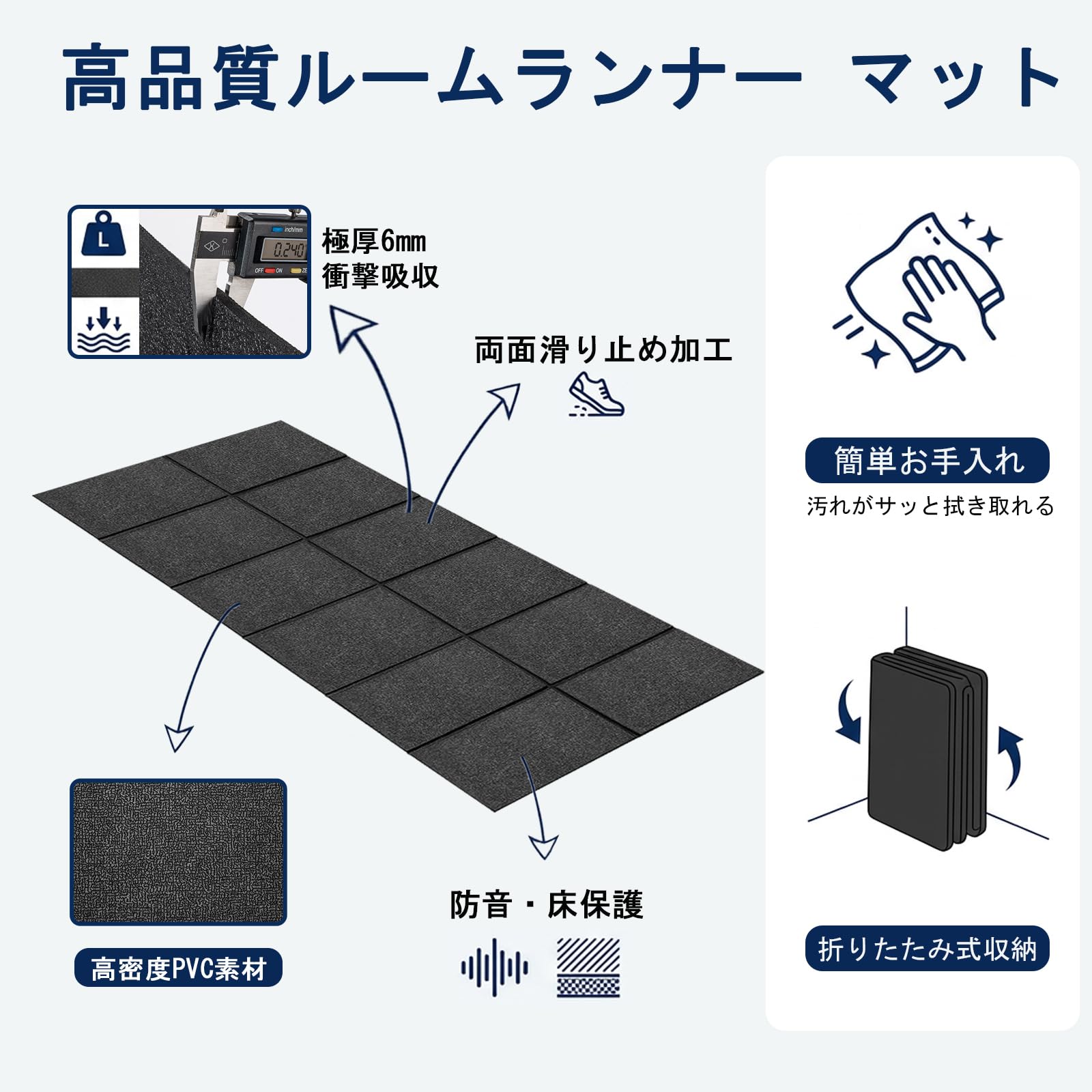 バネクシス 折りたたみトレッドミルマット 156×75×0.6cm 防水滑り止め 床保護マット 各種フィットネス器具対応 ブラック