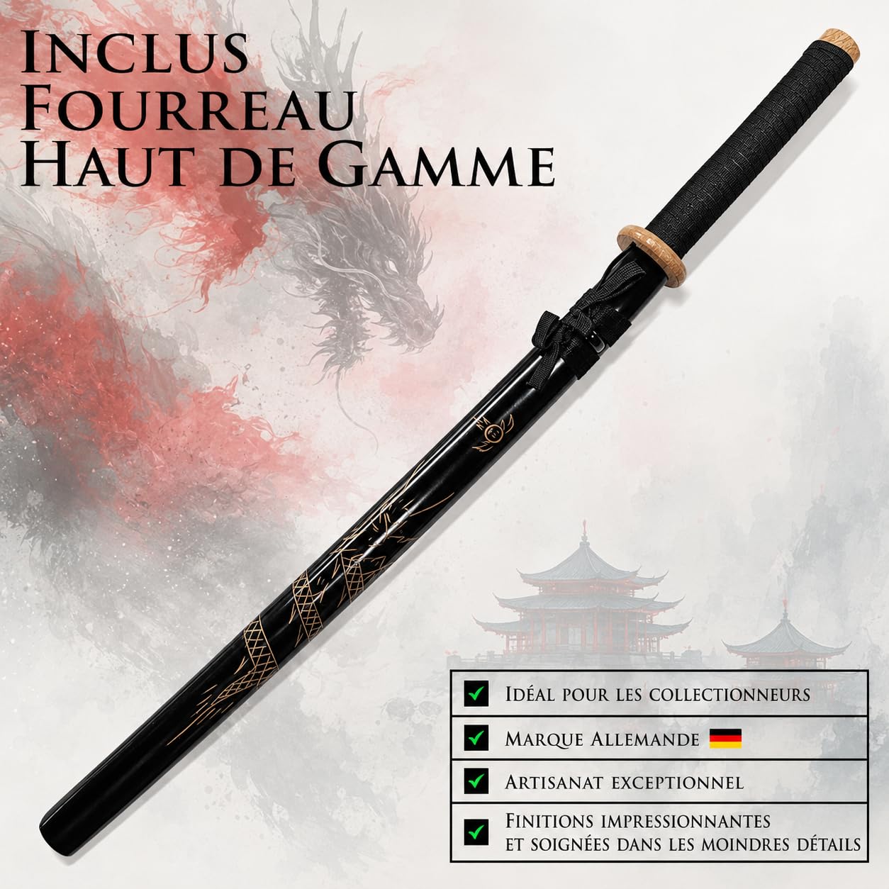 Bokken en Bois Shinai Katana Wakizashi Tanto Kendo Épée Accessoires d'armes en Bois Kendo Entraînement Sabre Samouraï