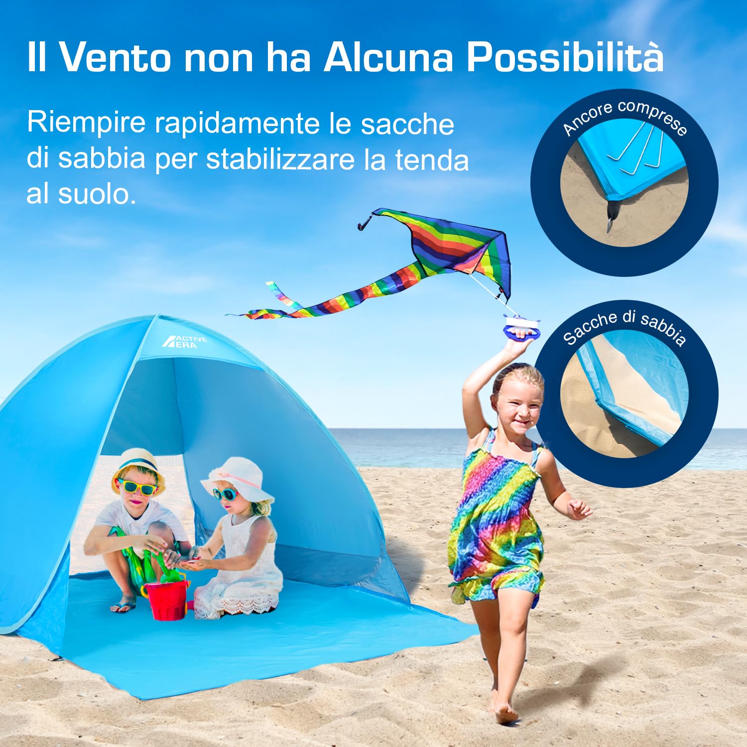Active Era Tenda da Spiaggia Automontante istantanea - Protezione Solare UPF 50+ Dai Raggi UV - Include Custodia per il Trasporto e Picchetti