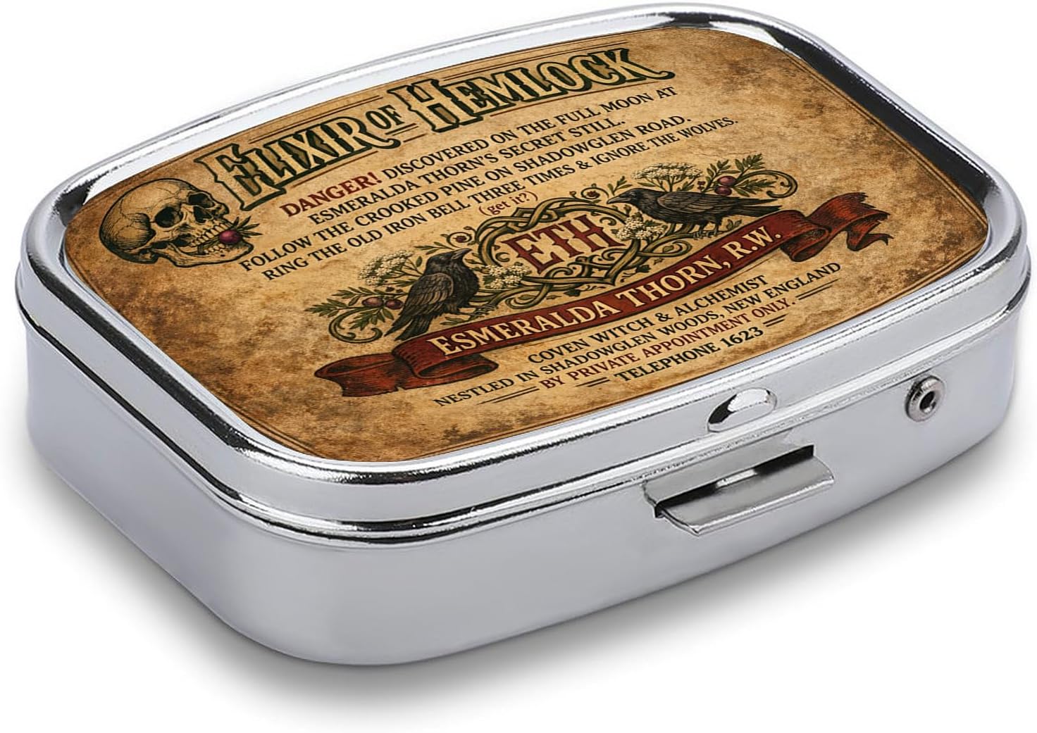 Metal Pill Box, 2 Compartment Travel Organizer, Vintage Hemlock image 5