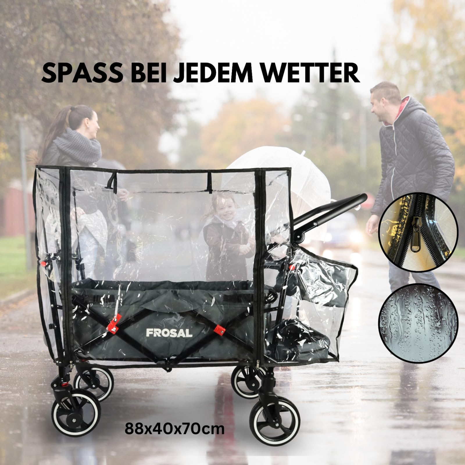 FROSAL Regenverdeck für Bollerwagen Paul Regenschutz Regen-Hülle Schutzhaube