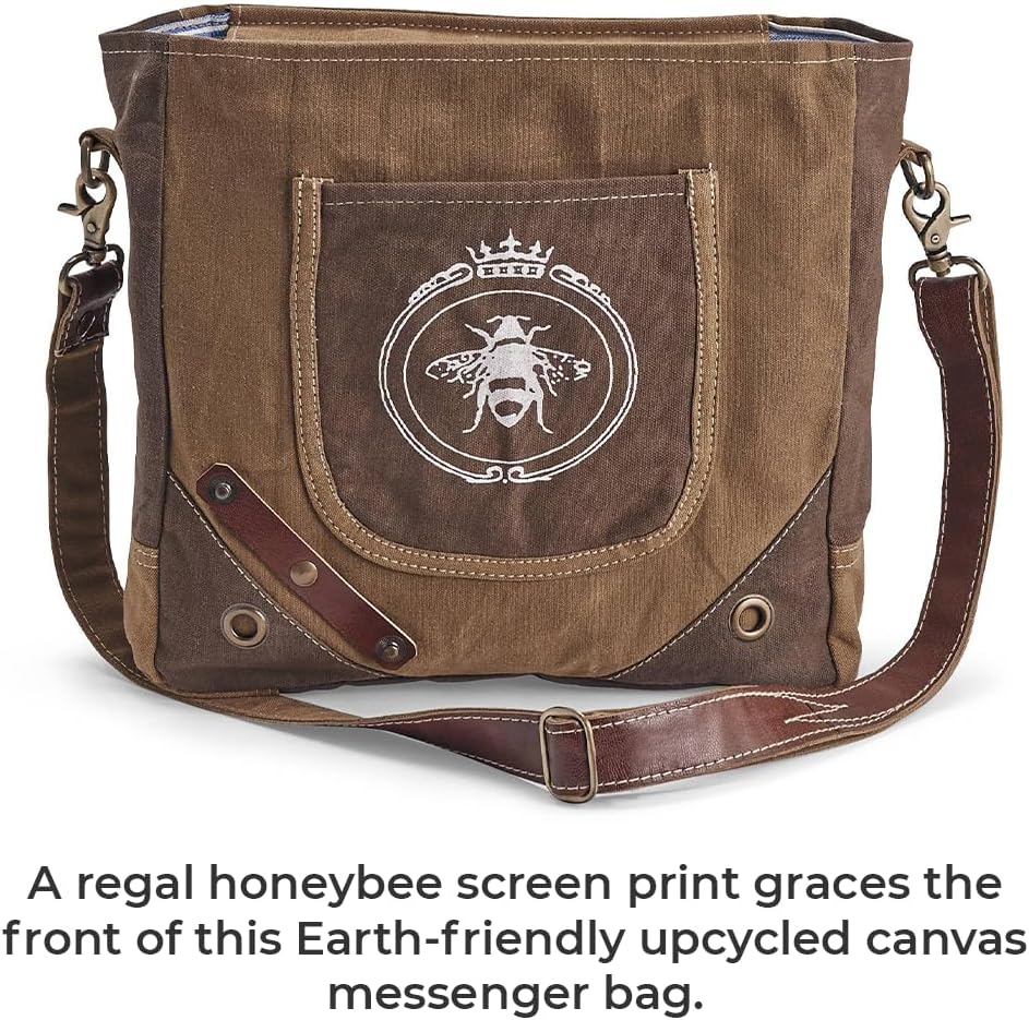 SAGEFINDS Queen Bee Messenger Bag | Upcycled Canvas Shoulder Purse for Women | Earth Friendly Tote | Adjustable and Detachable Crossbody Strap | Zip Closure | 12.25” x 12” - Image 4
