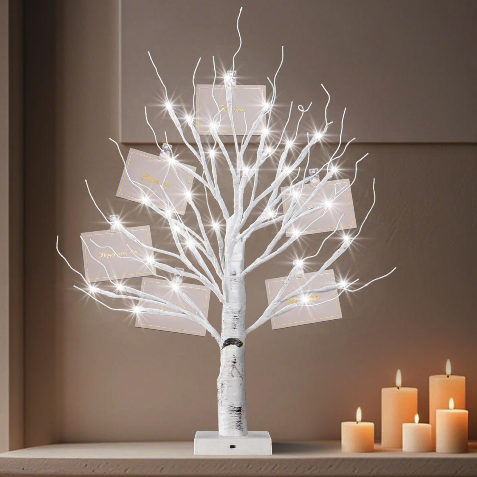 BDUSXYZ Money Tree Gift Holder - 36 LED Lighted Display Tree with Clips Lighted Tabletop Decoration Gift Card Tree (White)