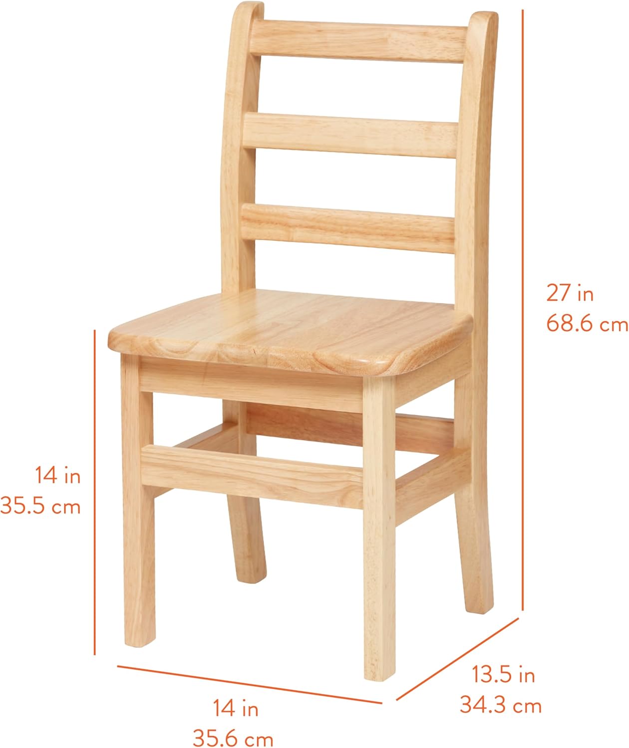 Wooden Ladderback Chairs, 14in Seat Height, Kids Furniture, Natural, 2-Pack