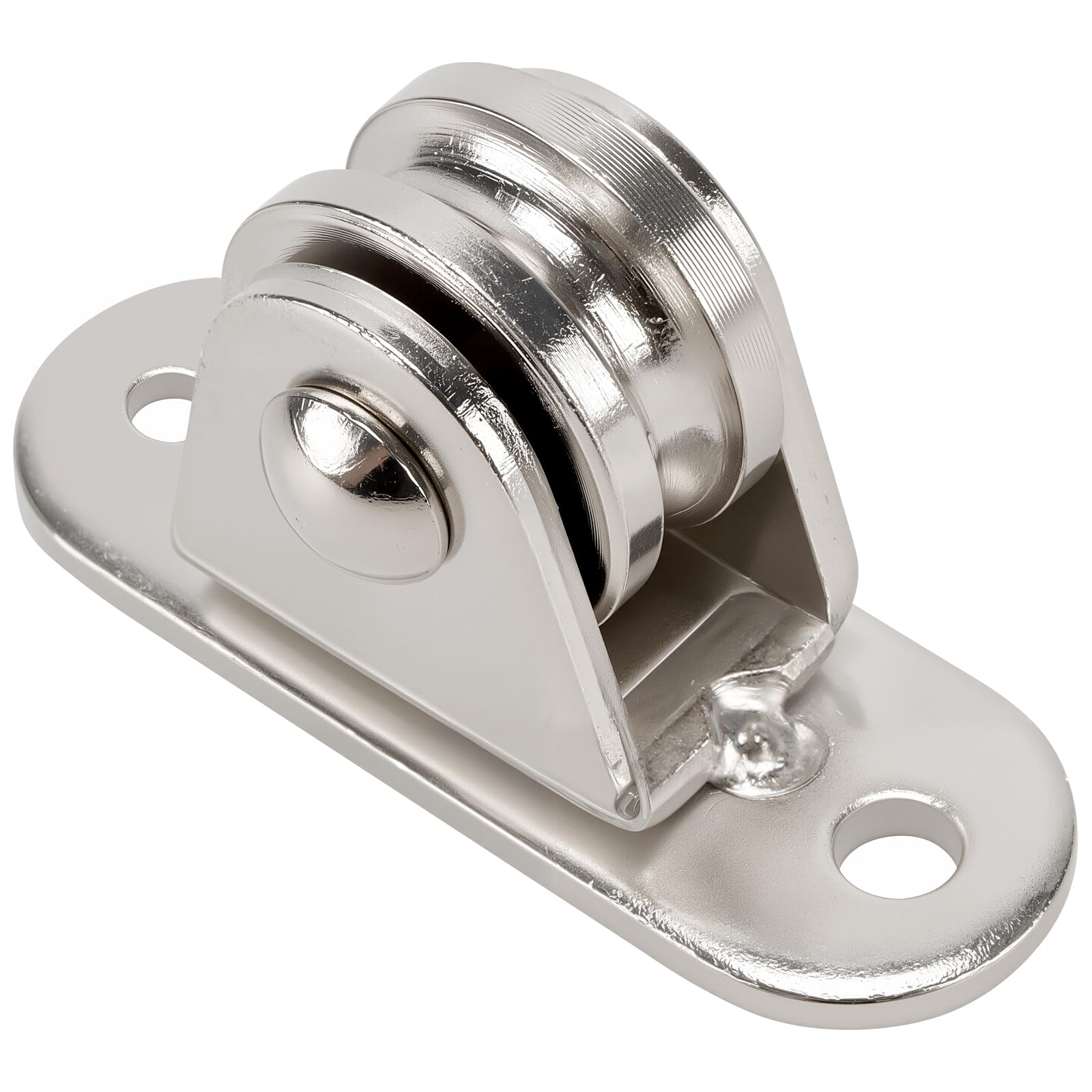 Lot de 8 poulies de renvoi en acier nickelé - 6 mm pour cordes - Charge 80 kg - Pour voiles d'ombrage, auvents - Avec 16 vis et ancrages