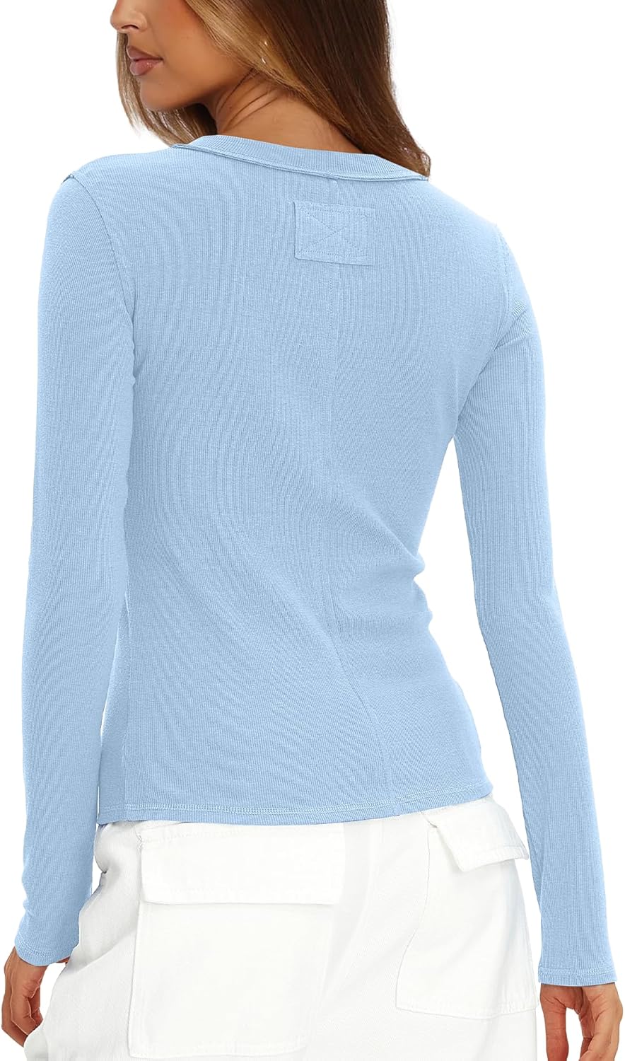 Darong Long Sleeve Shirts for Women Crew Neck Rib Knit Slim Fit Tops Basic Tee Casual T-Shirt Layer Clothes - Image 2