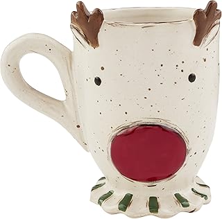 Mud Pie, Reindeer Farm, Farmhouse Christmas Pedestal Mug, 16 oz, 1 Count (Pack of 1)