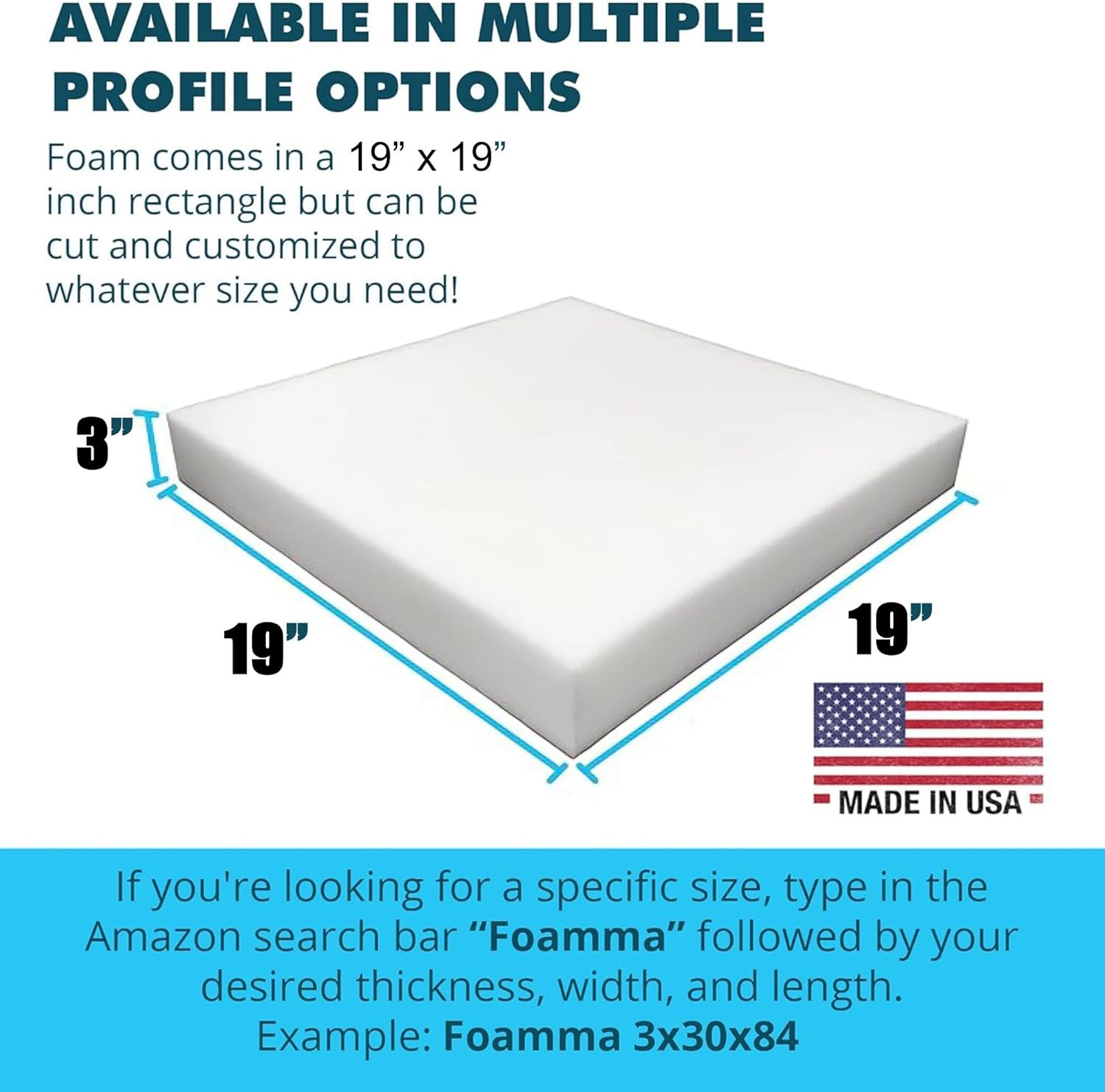 FOAMMA (4-Pack) 3" x 19" x 19", High Density Upholstery Foam, Chair Cushion Square Foam for Dining Chairs, Wheelchair Seat Cushion Replacement
