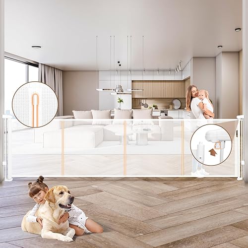 Puerta retráctil para bebés de 200.1 pulgadas, extra ancha, puerta retráctil de 41 pulgadas de alto para escaleras, puertas, cubiertas, puerta de