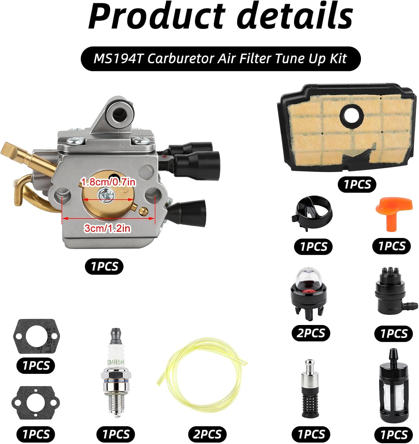 MS194T Carburetor Air Filter Tune Up Kit for Stihl MS194 MS194T MS194TC MS194TCE Engine Chainsaw Replace 1137-120-0621