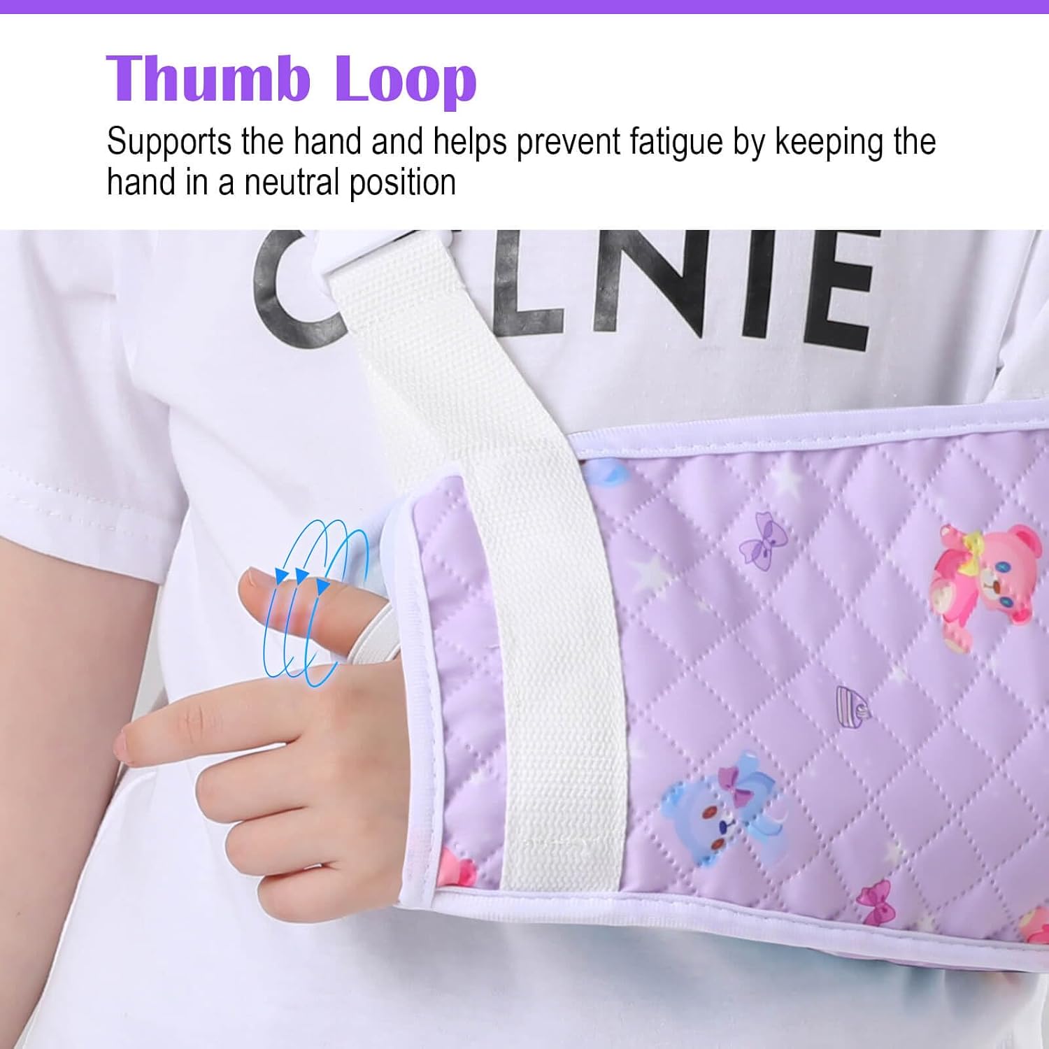 Kids Arm Sling, Adjustable Printed Arm Sling for Kids, Breathable Fabric Shoulder Immobilizer Arm Brace Support Sling with Thumb Loop for Children (Purple, Small)
