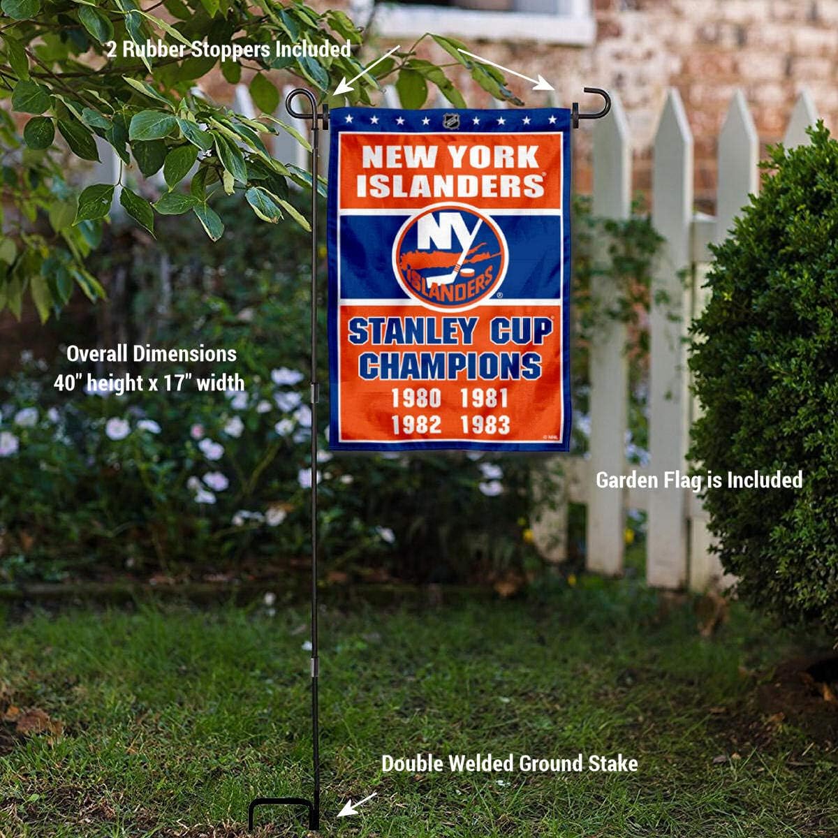 New York Islanders 4 Time Champions Garden Flag and Pole Stand Holder - Image 3