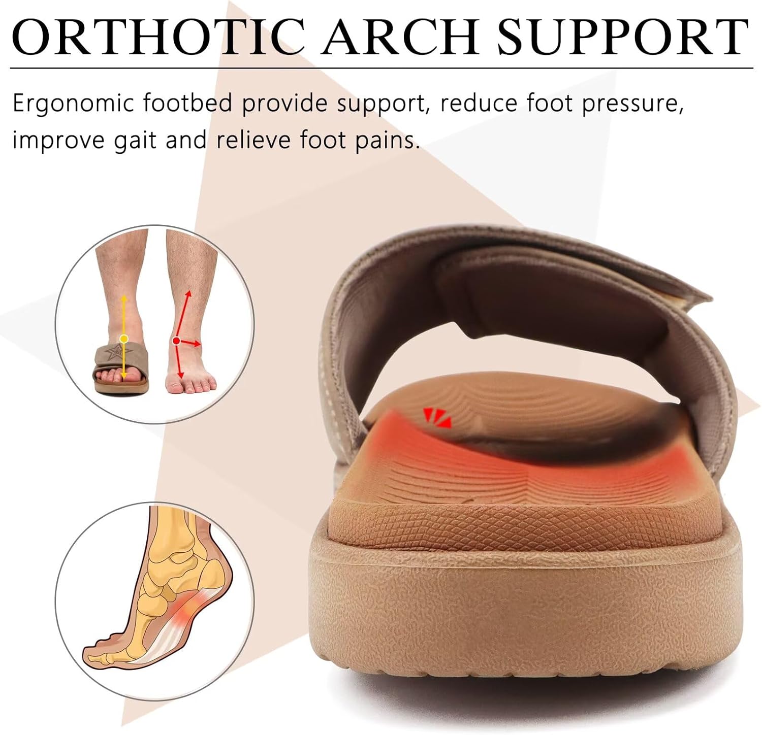 KuaiLu Mens Slides Soft Cushion Sport Sandals with Plantar Fasciitis Arch Support Adjustable Open Toe Summer Slippers Slip on Indoor Outdoor Size 7-15 - Image 4