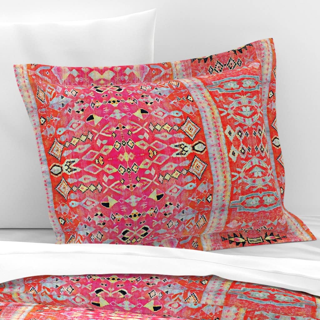 Spoonflower Cotton Sateen Flanged Edge Sham, Standard - Tropical Sunrise Vertical Moroccan Ethnic Print Custom Bedding