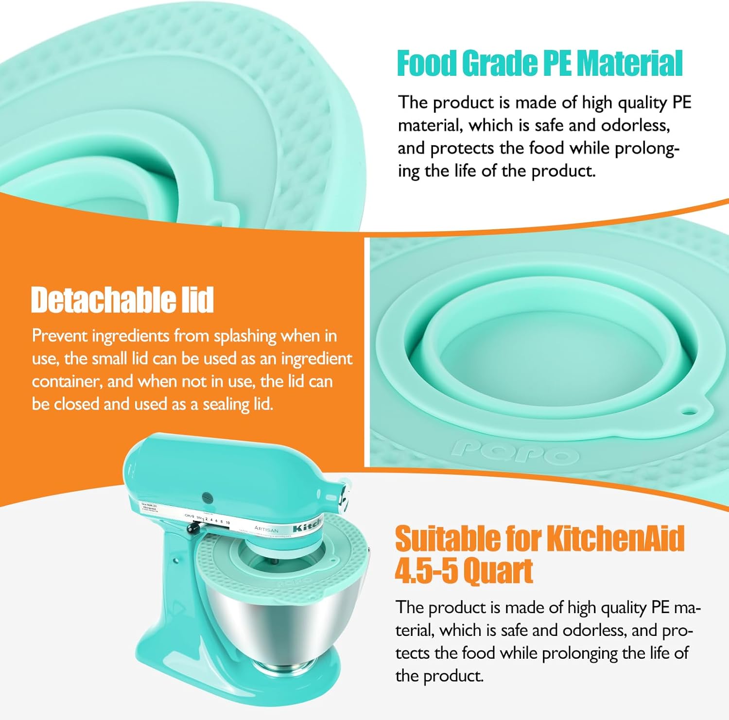 Silicone Mixers Bowl Cover Compatible with KitchenAid 4.5-5 Quart Tilt-Head Stand Mixers Bowl,with Collapsible Small Bowl(Green) - Image 3