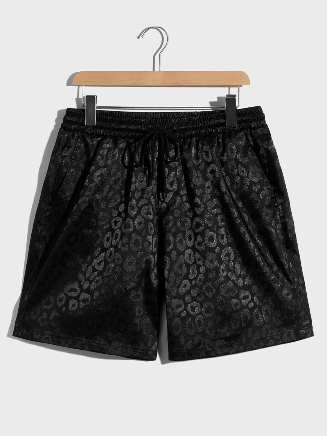 Verdusa Men's 2 Piece Outfit Leopard Jacquard Button Front Shirt and Drawstring Waist Short Sets Black XX-Large