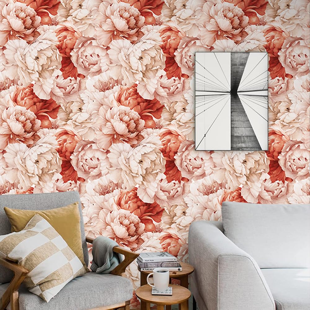 SOEWIOU Floral Peel and Stick Wallpaper,300 * 44.5cm Removable Waterproof Wallpaper Ink Flower Contact Paper for Nursery Home Decorations - Image 2