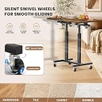 Elowen Double-Pole Portable Rolling Laptop Standing Desk with Wheels, Mobile Tilting Overbed Bedside Table, Large-Size Adjustable Height Laptop Table for Office Home Use, Brown
