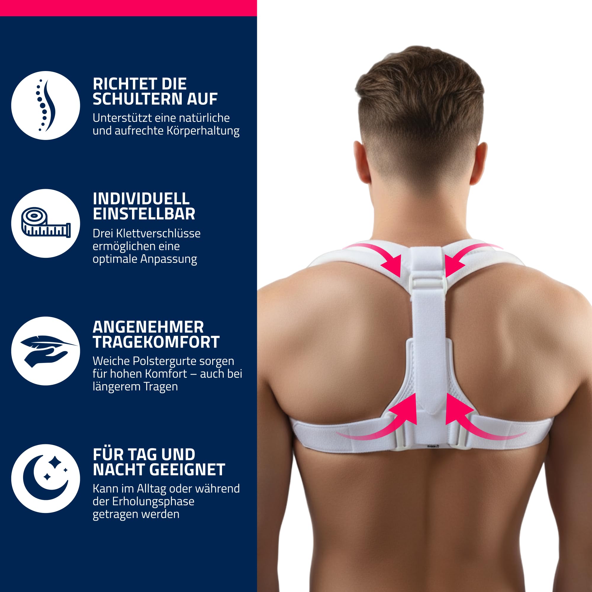 Seeger Rücken Geradehalter & Haltungskorrektur – Rückenstützgürtel für Damen und Herren, Schultergurt Haltungskorrektur für geraden Rücken, Clavicula Bandage, verstellbar, Made in Germany