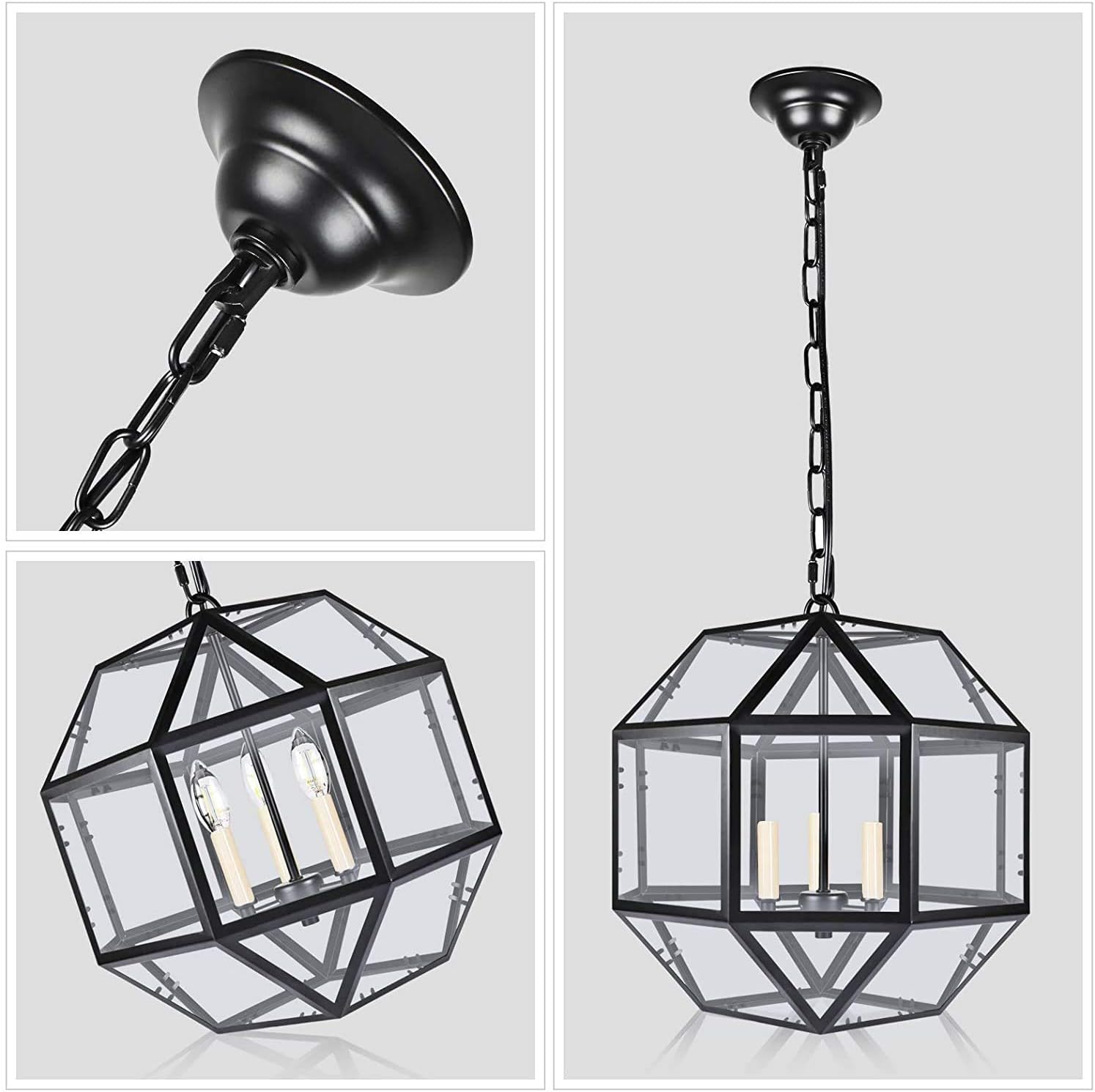 Black Friday - 70% OFF Foyer Lantern Pendant Lighting Fixture with Clear Glass, A1A9 3-Light Chandelier LED Hanging Ceiling Light for Farmhouse, Dining Room, Kitchen, Hallway, D16'' H15'' Max Chain 41.3'' (Black) Product Deal Foyer Lantern Pendant Lighting Fixture with Clear Glass, A1A9 3-Light Chandelier LED Hanging Ceiling Light for Farmhouse, Dining Room, Kitchen, Hallway, D16'' H15'' Max Chain 41.3'' (Black)