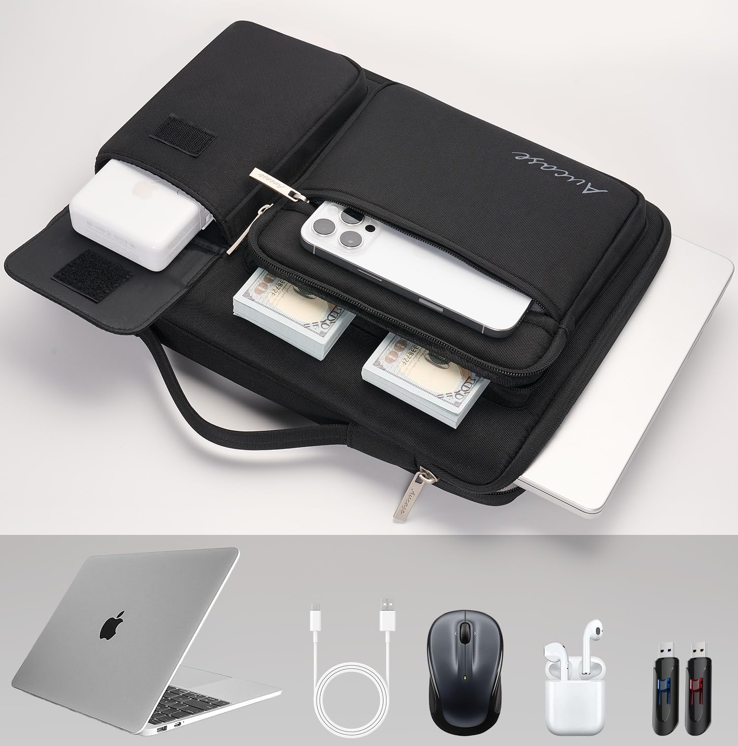 Custodia per laptop da 14" con manico e 3 tasche, custodia protettiva impermeabile per MacBook Pro 15,3'' M2 M3/HP/LENOVO/ACER/ASUS/DELL Chromebook Matebook 14