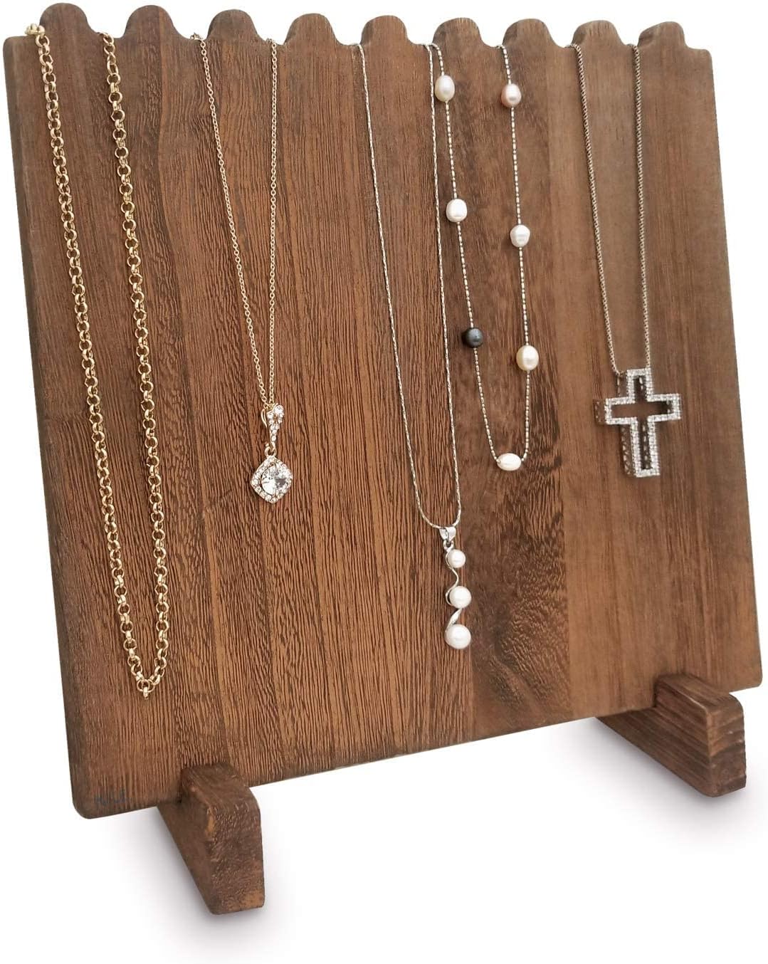 Mooca Wooden Plank Necklace Jewelry Display Stand for 8 Necklaces, Holder, Wood Stand, Storage Brown Color