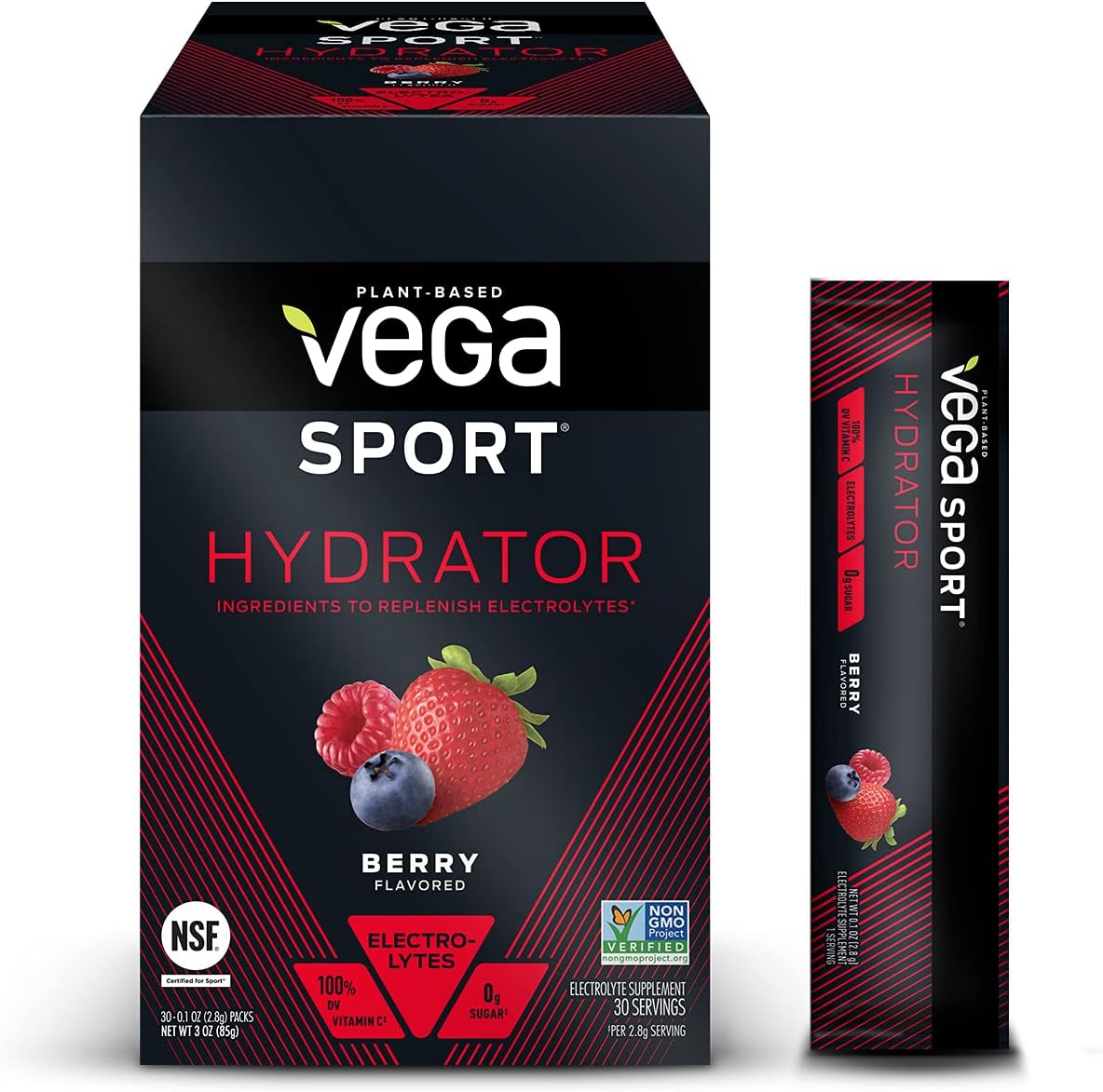 Vega Sport Hydrator, Electrolyte Powder, Berry, Post Workout Recovery Drink for Women and Men, Vitamin C, Vegan, Keto, Sugar Free, Dairy Free, Gluten Free, Non GMO (50 Servings)