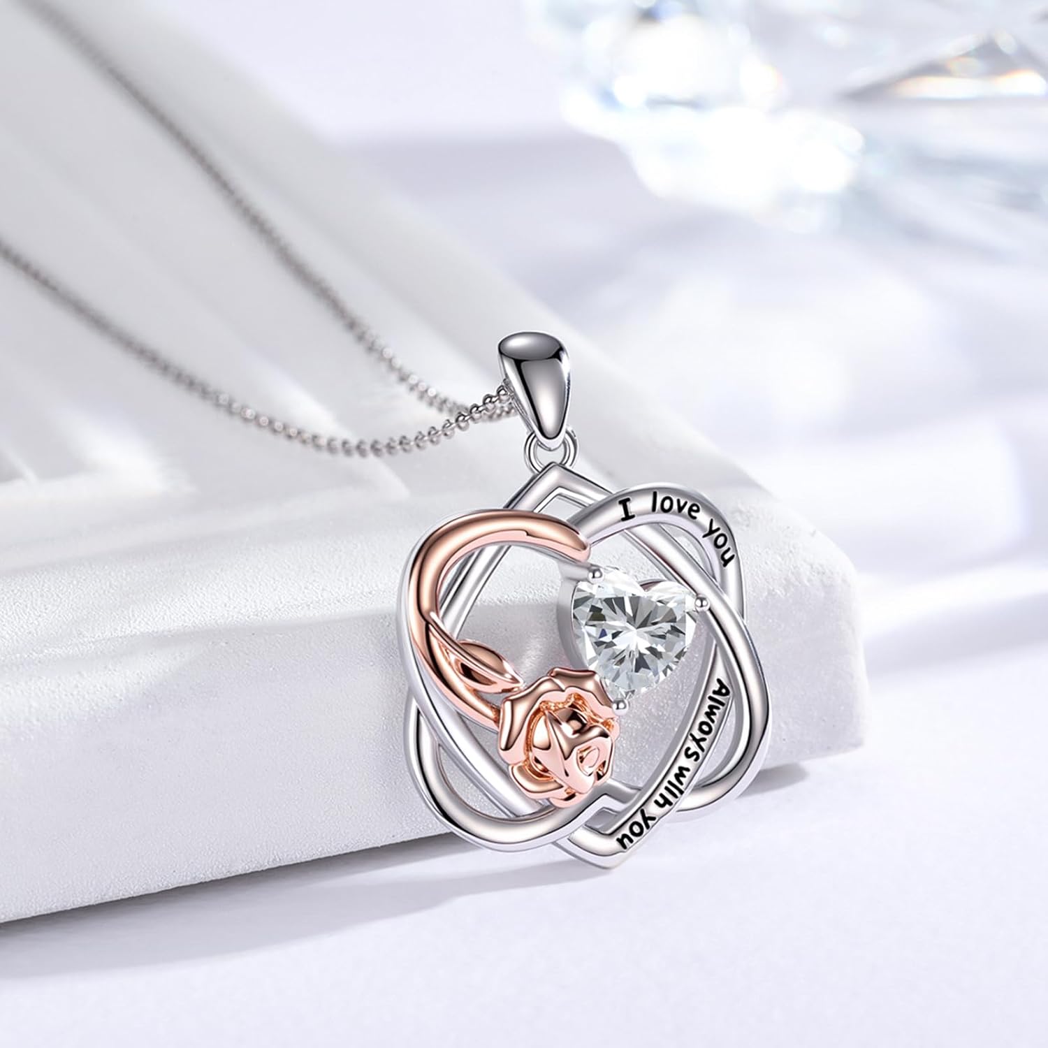 Birthstone Necklace for Women, Heart Infinity Necklace, Rose Flower Pendant for Mom,Mothers Family Birth Stone Jewelry, Anniversary Christmas Birthday Gift for Wife Her Girlfriend - Image 2