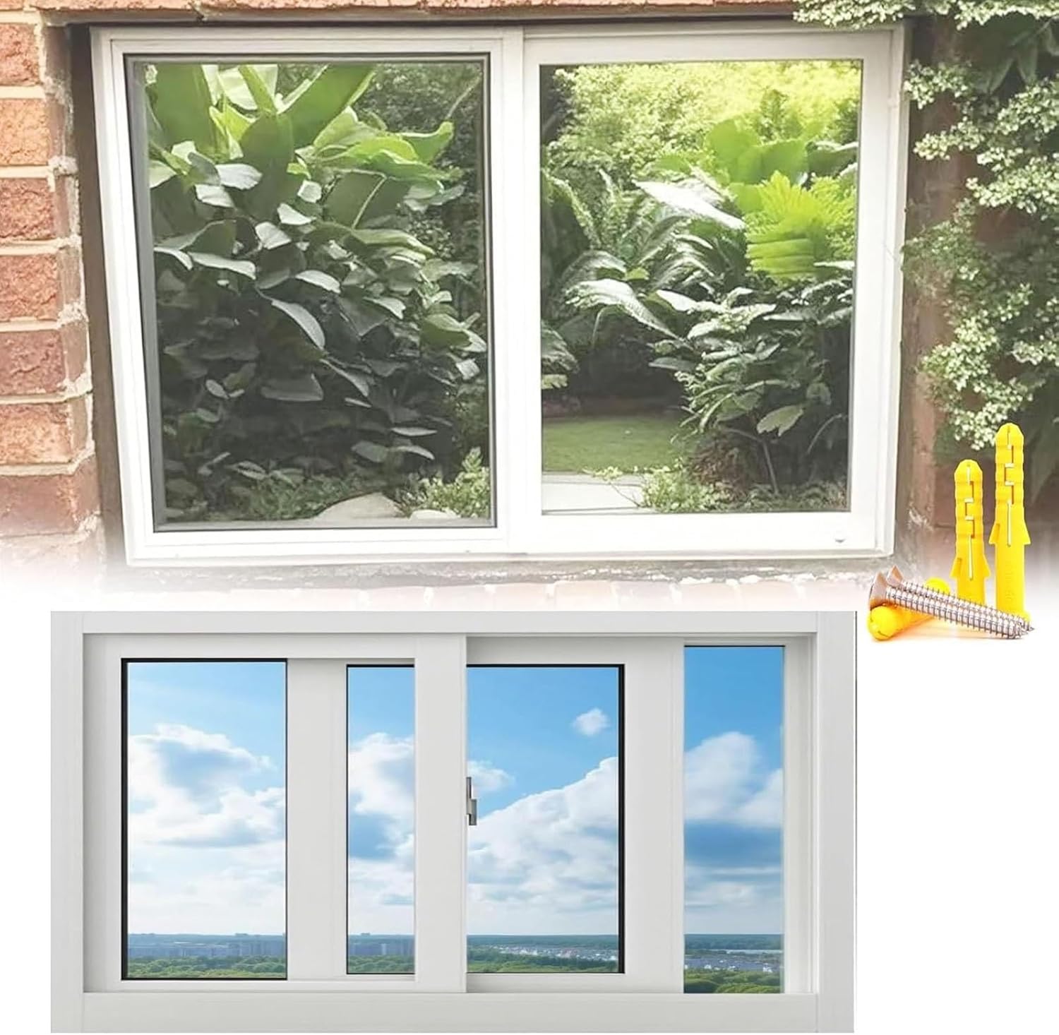 Basement Windows, Horizontal Replacement Windows with Tempered Glass, Basement Sliding Window with Screen for Shed, Bathroom, House(White,34 x 21in)