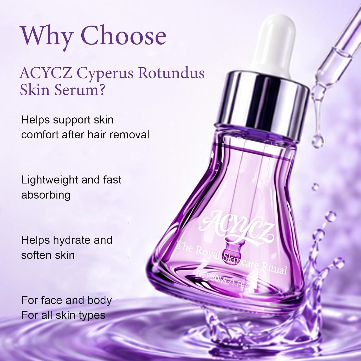 Cyperus Rotundus Serum Oil, Natural Hair Management Serum for Body Skin, Gentle Shaving Care, Moisturizing Soothing Extract Oil Suitable for All Skin Types (01)